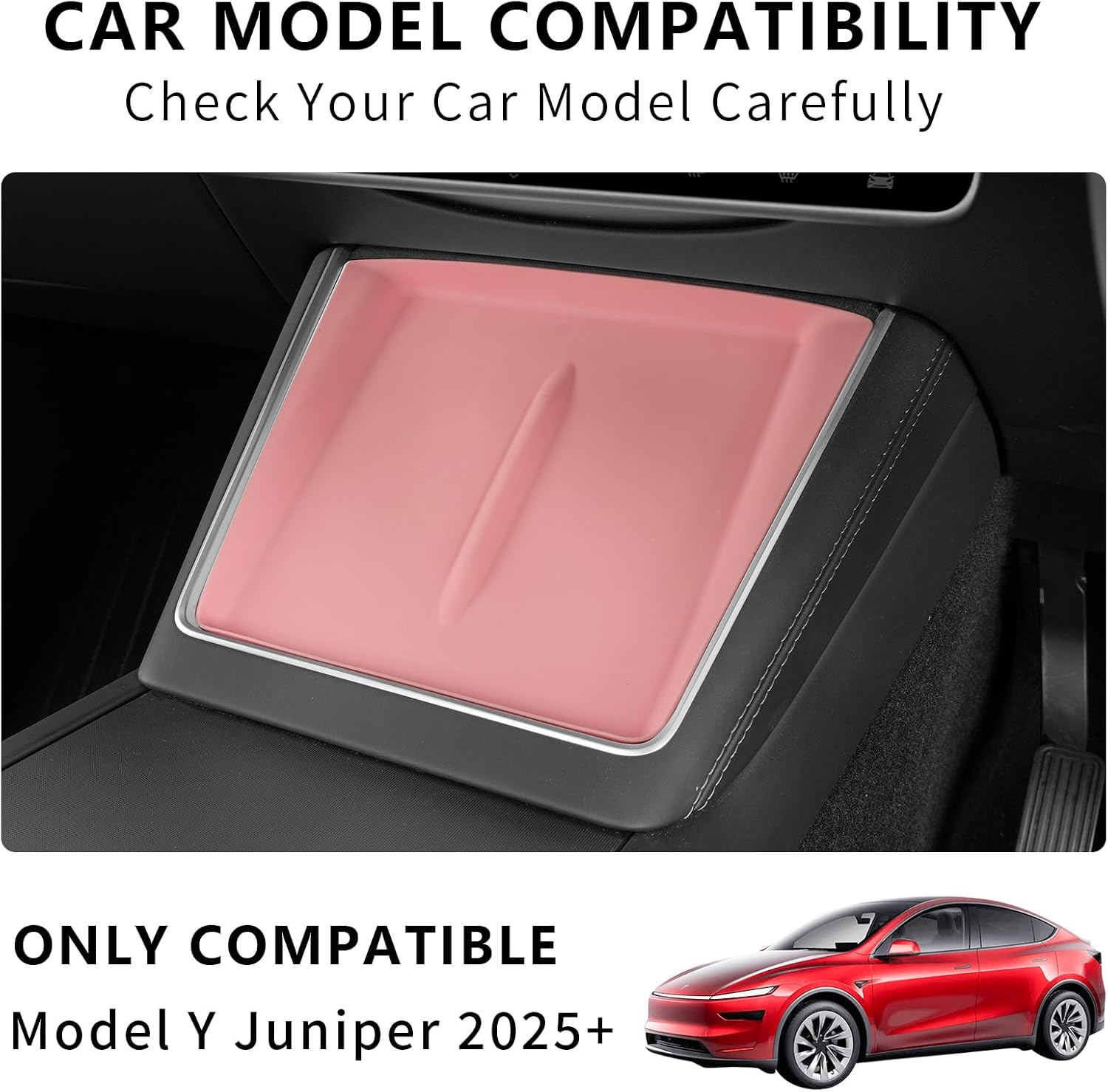 Temmis Center Console Wireless Charging Mat for Tesla Model Y Juniper 2025, Anti-Slip Waterproof Silicone Phone Pad Cover for Model Y Juniper (Pink) image 2