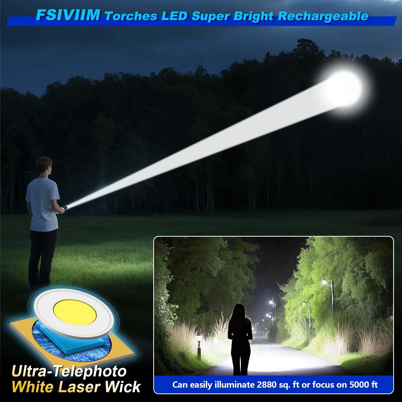 Torches LED super lumineuses, 500 000 lumens, rechargeable, lampe torche puissante