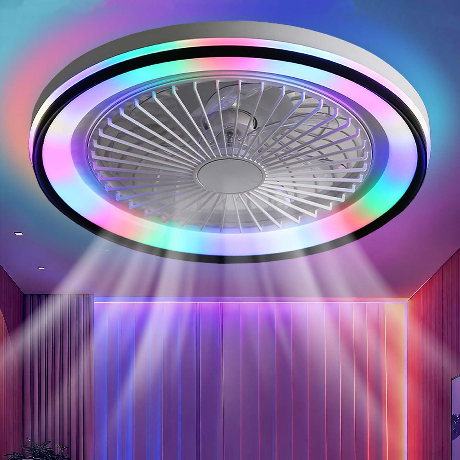 Ventilatore Soffitto Nero RGB Luce 6 Velocità Telecomando APP