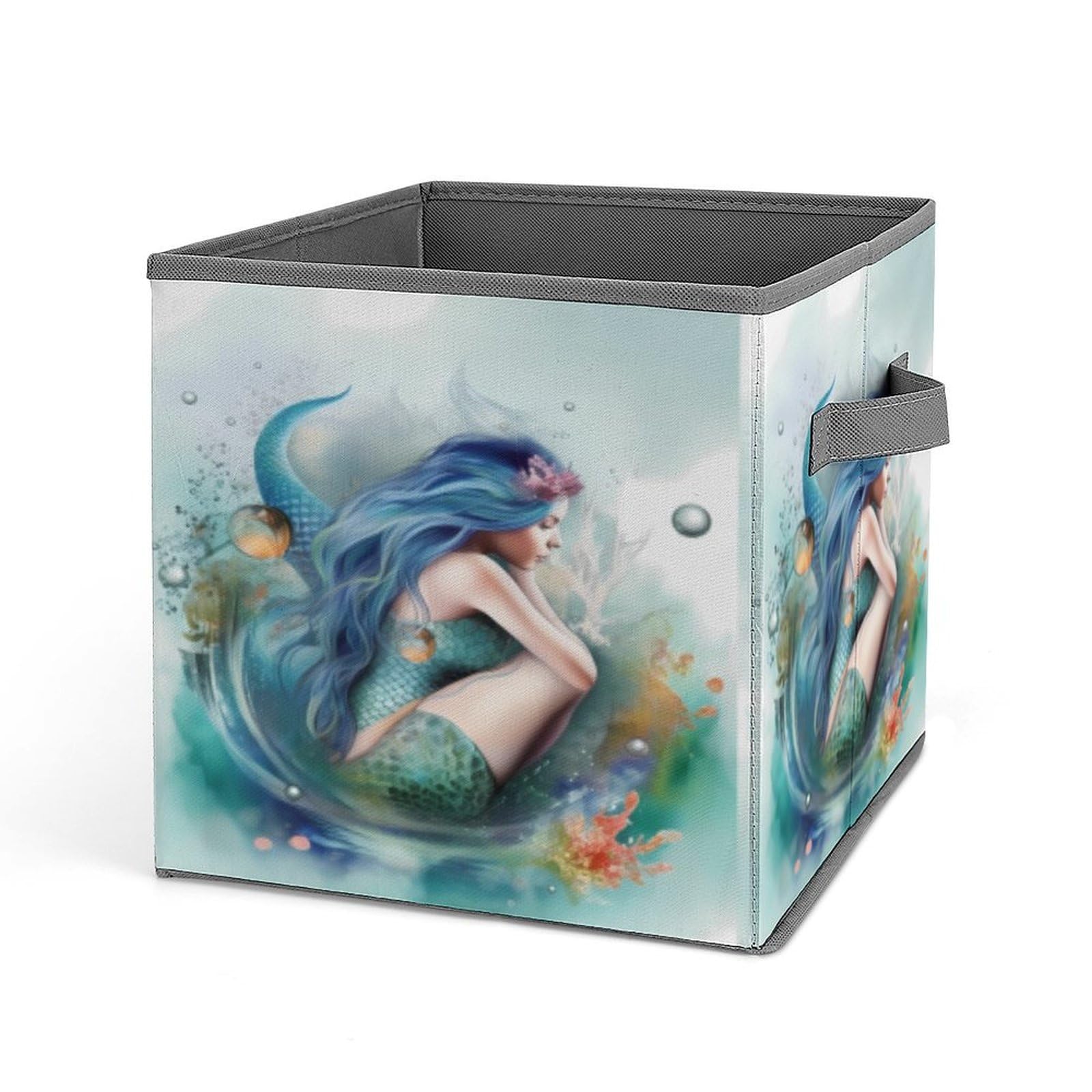 JTREHY Mermaid Printed Foldable Storage Box, 10.6 Inches Fabric Storage Box for Wardrobe, Bedroom, Utility Room