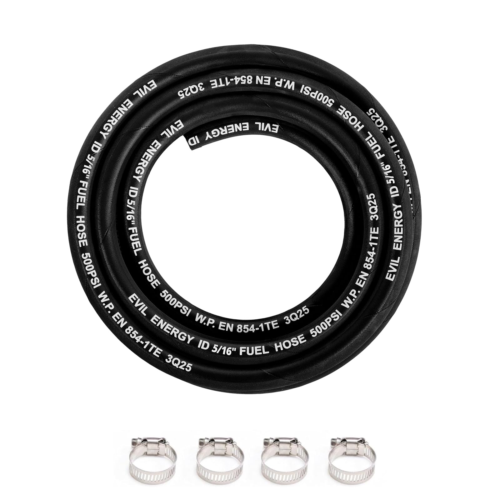 EVIL ENERGY 5/16" High Pressure Fuel Line Hose 10FT 435 PSI E85 for Fuel Systems Engines NBR Rubber EN854-1TE Black