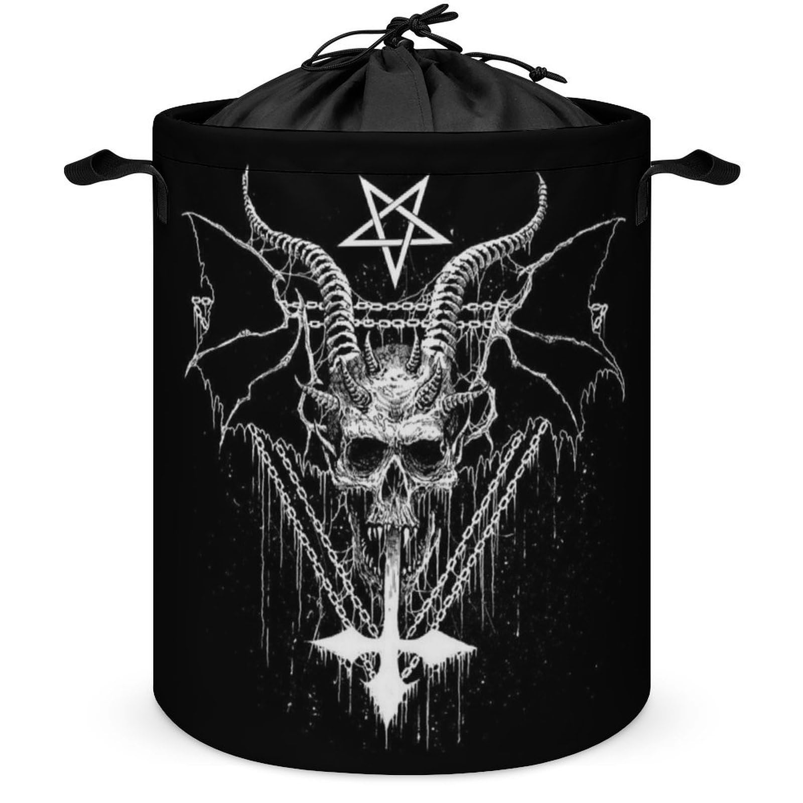 Qjjinxior Drawstring Laundry Hamper, Satanic Laundry Basket, Washing Basket with Handle