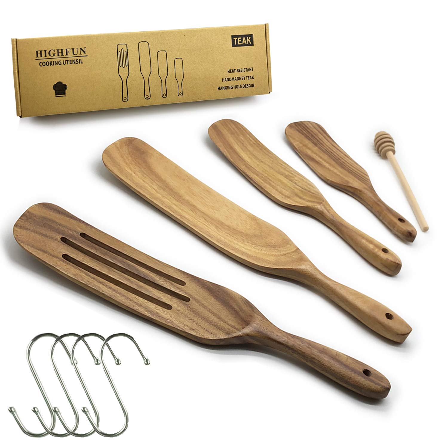 Spurtles Set,Wooden Kitchen Utensils Set,Nonstick Wooden Cooking Utensil Set Non Scratch Natural Teak Cookware,100% Health...
