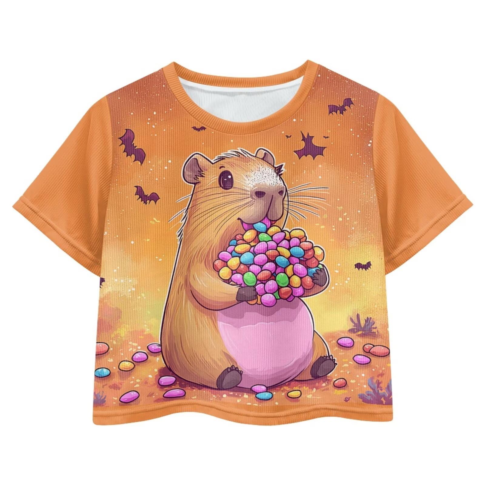 Cute Crop Tops for Girls Short Sleeve Summer T Shirts Fashion Graphic Tees Crew Neck Pullover Tee 5-14 Years