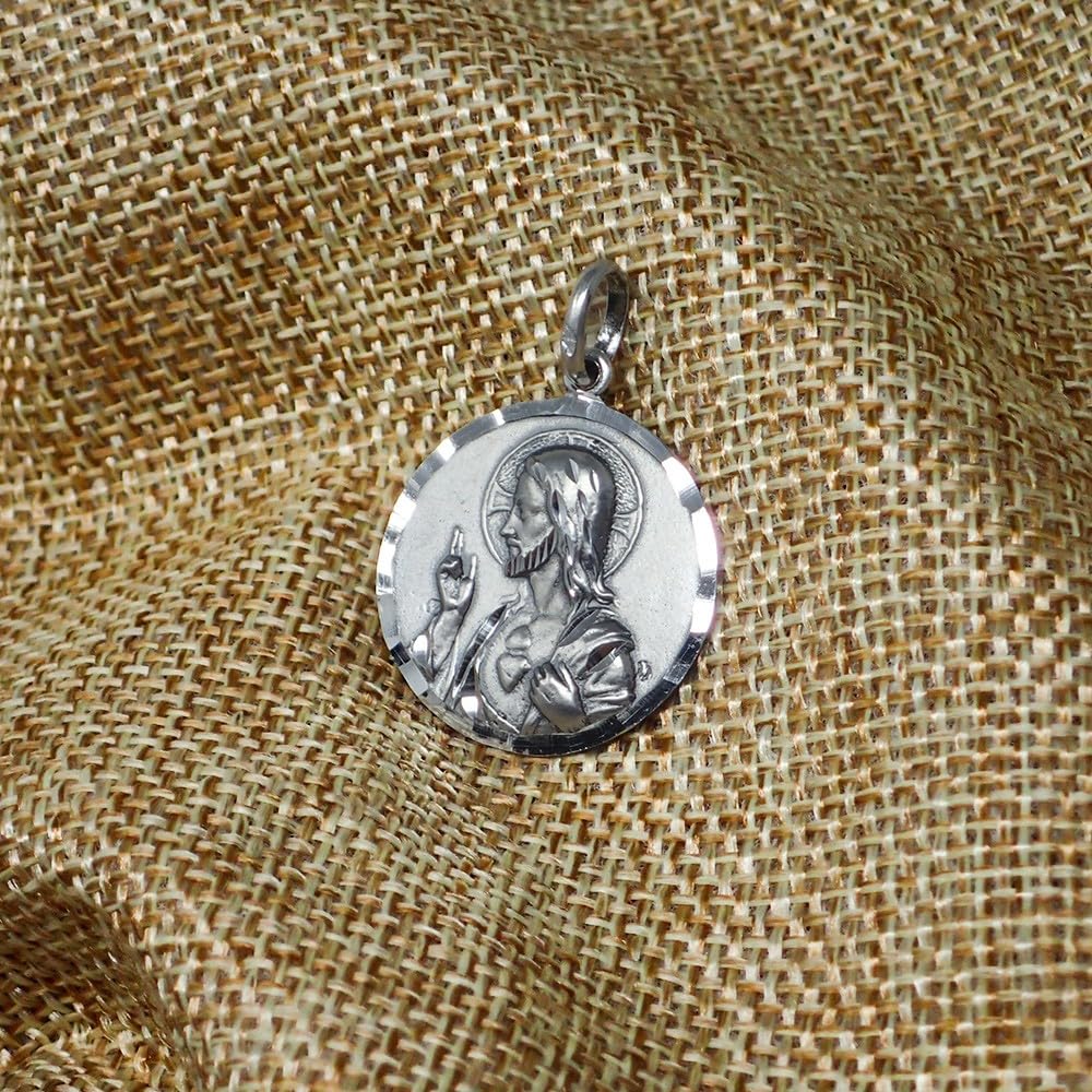 Escapulario Corazón de Jesús Virgen del Carmen Medalla Plata Ley 925m unisex 23 mm. macizo tallada