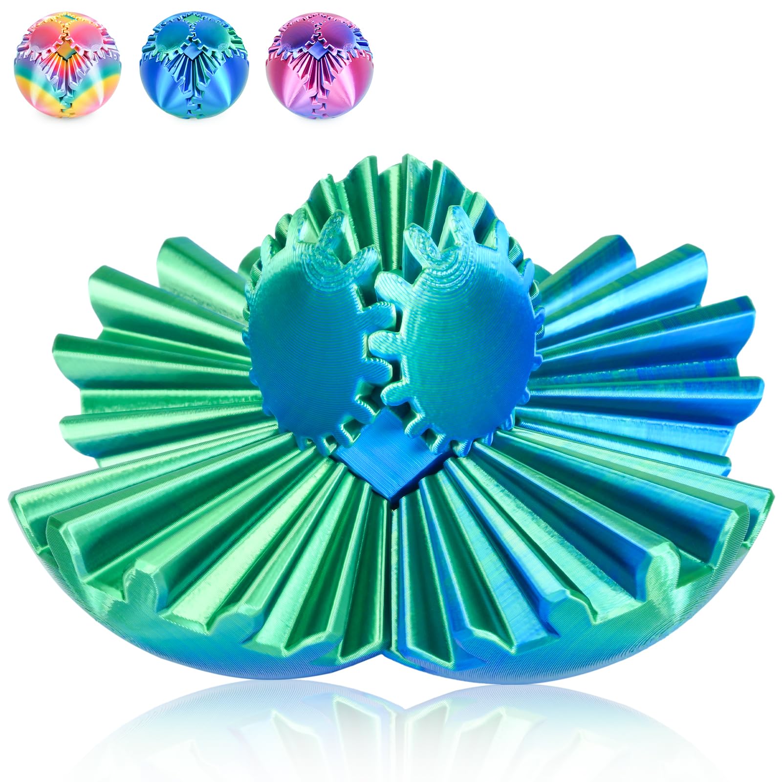 Gear Ball 3D gedrucktes Fidget Spielzeug Drehbare Zahnradkugel Stressabbau Schreibtischspielzeug Erwachsene und Kinder Geschenk für Weihnachten Wichteln (Glänzendes Grün, Durchmesser: 8,5 cm)