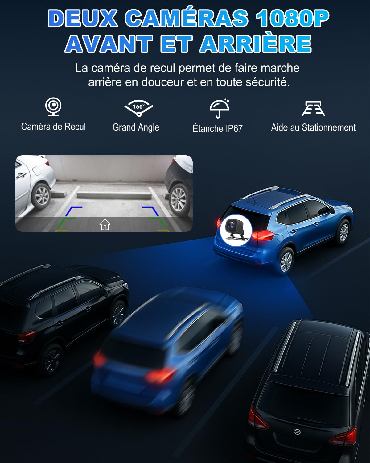 Carplay Voiture, 10.26" Autoradio Carplay pour Apple & Android avec HD 1080P Camera de Recul & Caméra Frontale, Navigation GPS, Son Premium, Commande Vocale, Allume-Cigare Double Port, Mirror Link