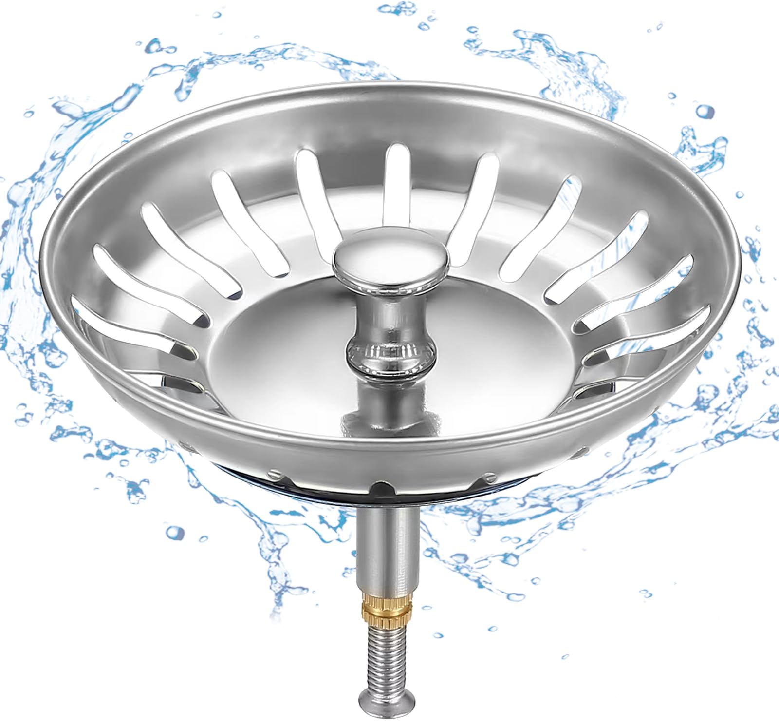 HUAERSICO Abflusssieb küchenspüle Ø 81-82 mm - Siebkörbchen Abflussstopfen - Höhenverstellbarer Waschbeckenstöpsel - Spülbecken Stöpsel, für Ablauf ab 82mm, 2 siebkorbdichtung