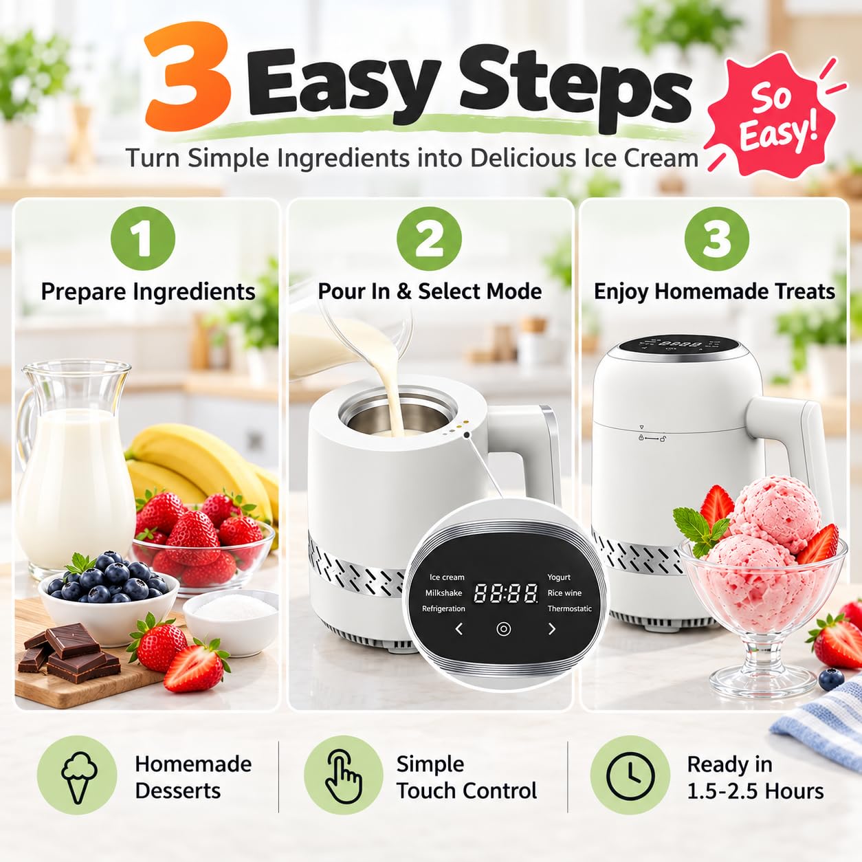 Macchina automatica del gelato 300ml 60W con 6 modi e touch screen del LED