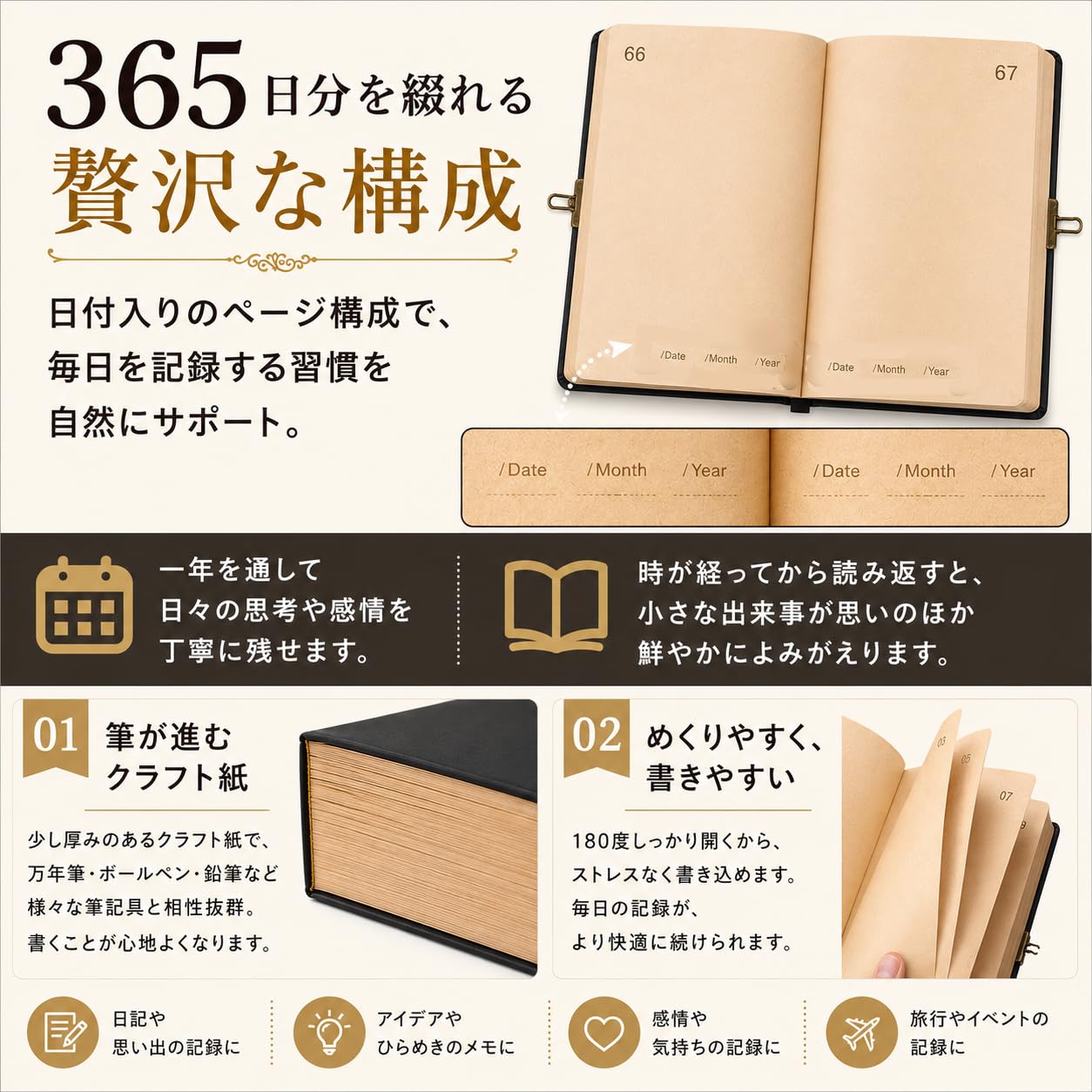 Amazon.co.jp: [Anopono] 鍵付き日記帳 1年日記 日記帳 A5 レトロ