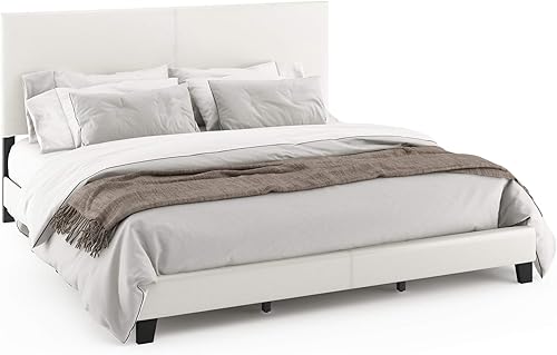 Miniatura 61 de Furinno Pessac - Marco de cama tapizado, piel sintética blanca, tamaño individual XL Blanco,Negro -,Glacier,Negro (plain