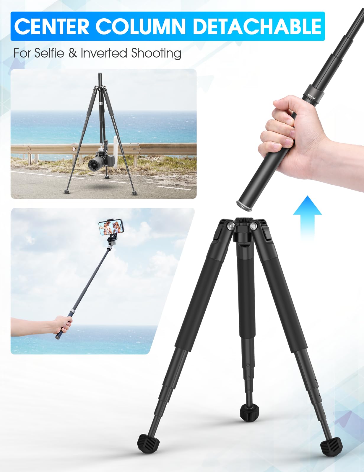 ULANZI MT-63 Mini treppiede per telefono, 57 pollici, portatile, pieghevole, in lega di alluminio, treppiede per fotocamera estensibile con clip per telefono 2 in 1, testa a sfera a 360°, treppiede