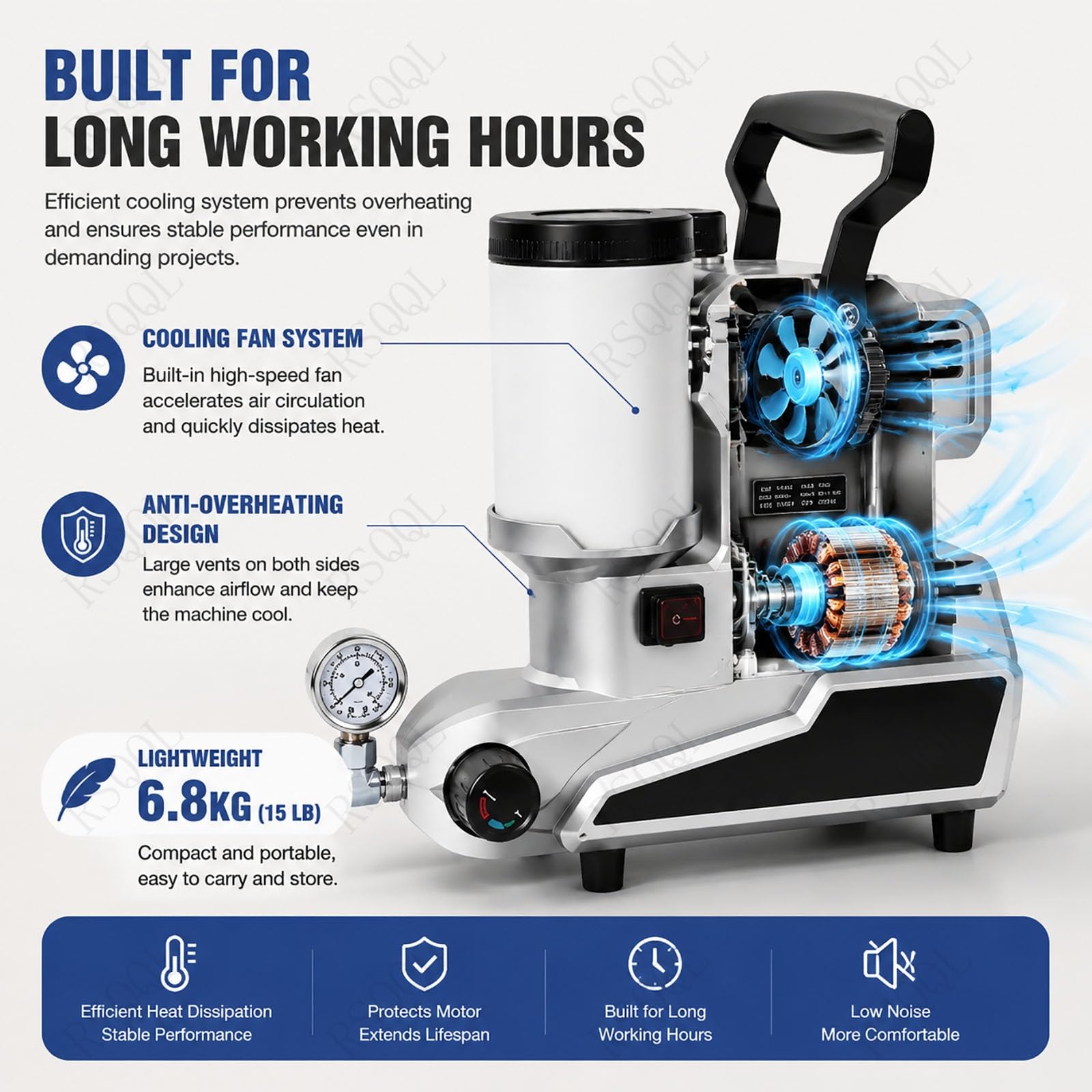Pulverizador Airless Profesional de 1600 W, 0-850 RPM, con Tanque de 2 L y Manguera de Alta Presión, Caudal de 2500 ml/min, Uso doméstico