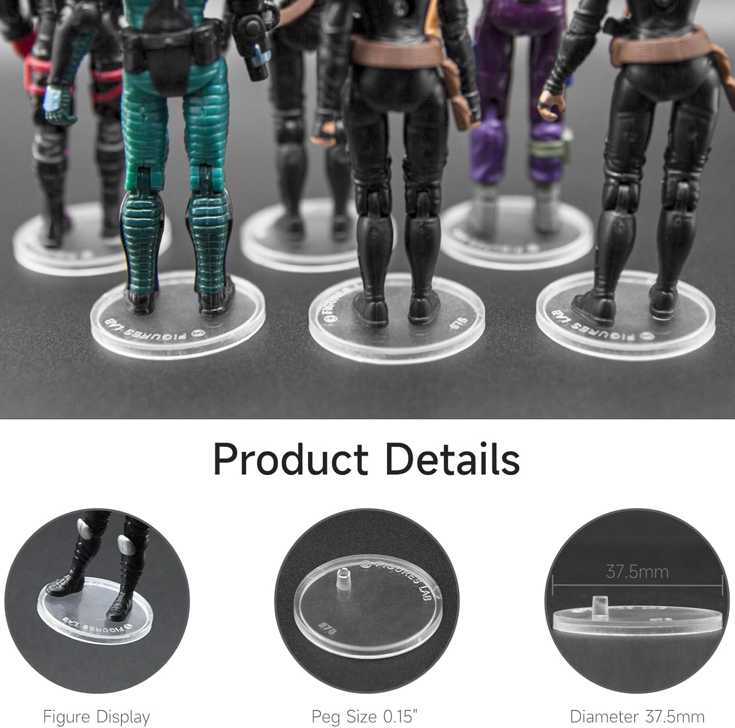 50 Pieces Round Clear Action Figure Display Stands Compatible with 3.75 inch Vintage Star Wars / Gi Joe Figure toy (Fit For 3.75 inch Vintage SW/Gi joe(37.5MM))
