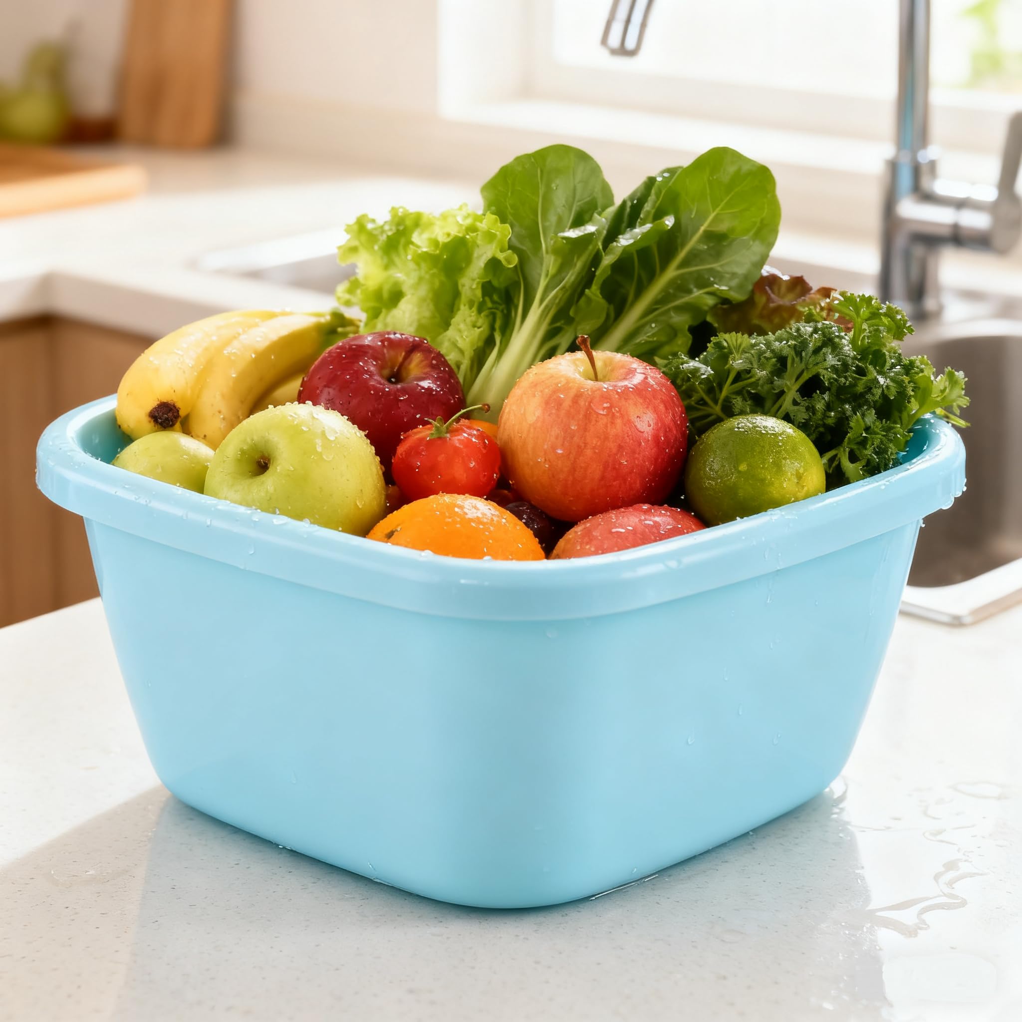 Paquete de 2 lavabos redondos de plástico, 18 cuartos de galón, apilables, para camping, frutas y verduras