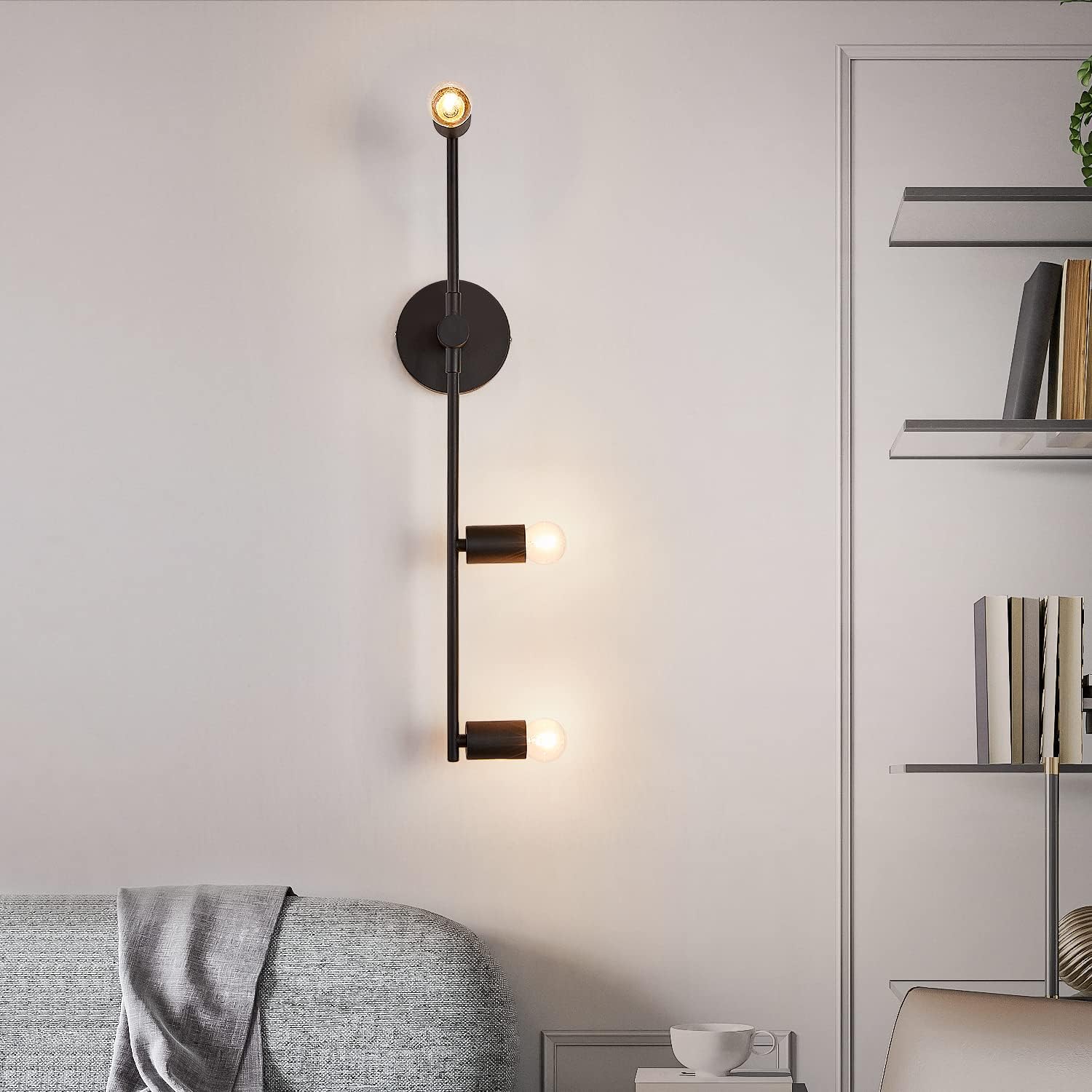 Bedroom Wall Sconces, 3 Lights Matte Black Vintage Lighting, Modern Wall Mounted Lights, Porch Hallway Wall Lamp for Living Room Bedroom Bathroom Mirror (E26 Base)