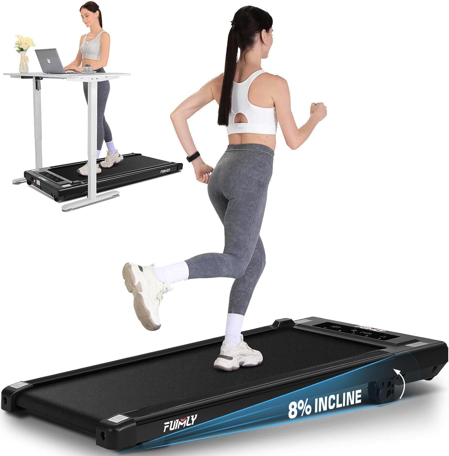 Walking Pad with 8% Incline, FUNMILY Portable Walking Treadmills for  Home, in 300 Lb Capacity Under Desk Mini Treadmill with Remote Control