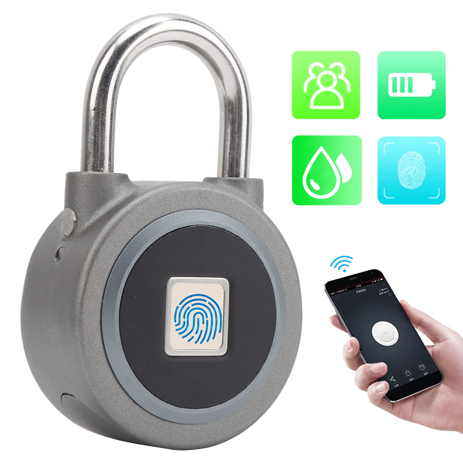 Candado De Huellas Dactilares, Candado Inteligente Bloqueo Bluetooth Bloqueo Biométrico Sin Llave Bloqueo De Casillero Bloqueo De Seguridad Antirrobo Para Gimnasio Deportes Bicicleta Escuela(Gris)