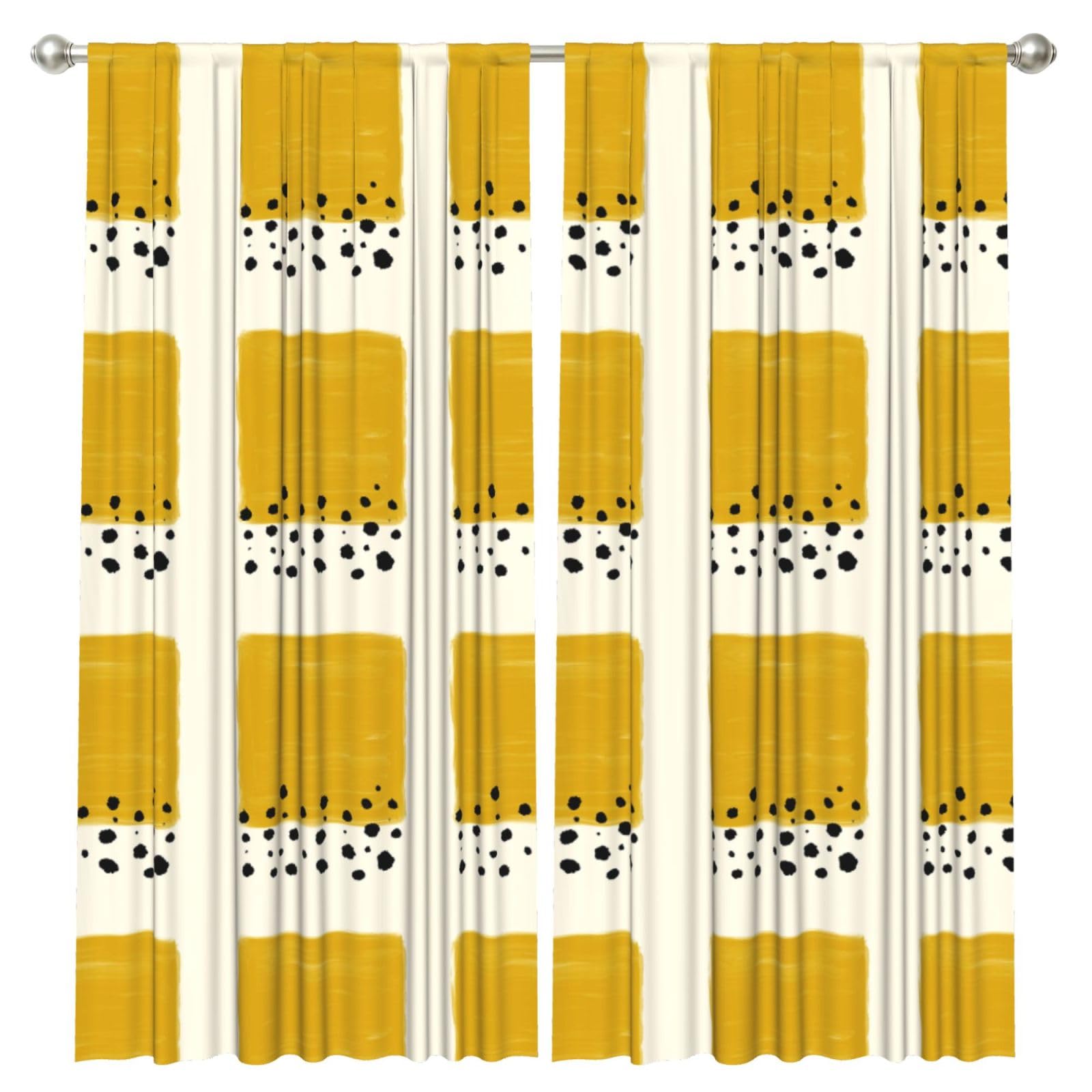 InOmak Mustard Yellow And Black Printed, 2 Panels Window Curtains 52 x 84 Inch Blackout Curtains for Living Room Bedroom