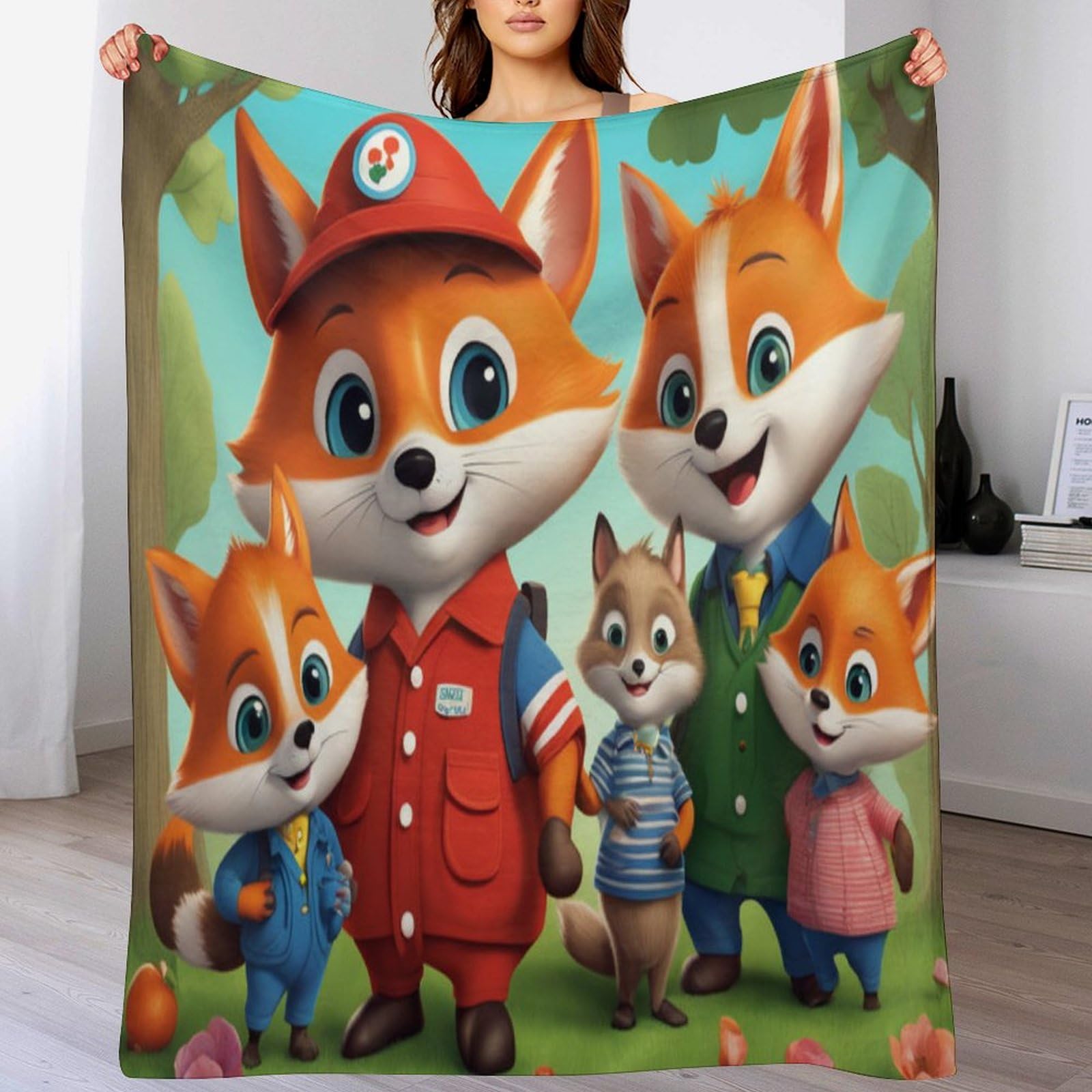 Couverture polaire renard en flannel polyester doux 100x130cm pour lit et canape