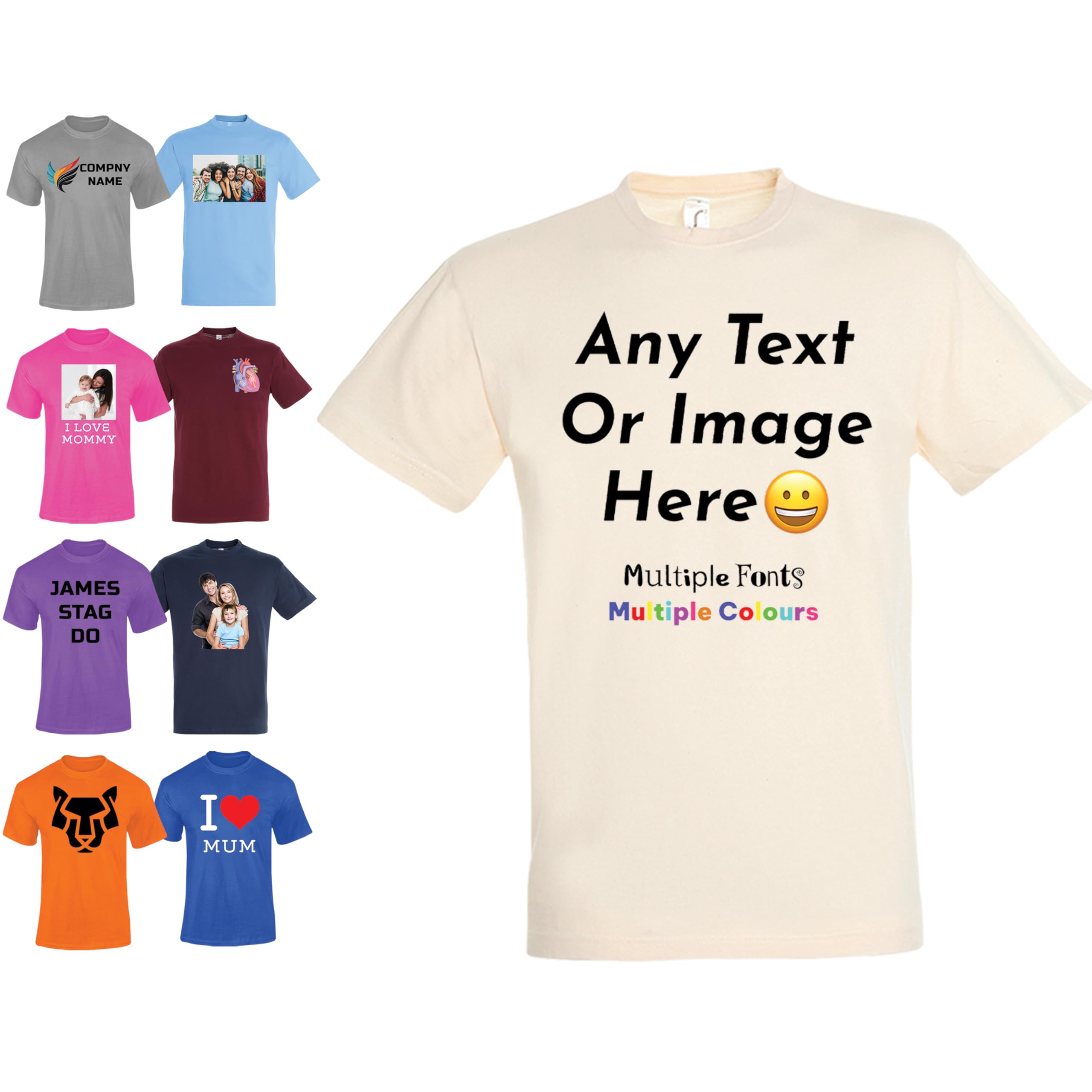Varsany Personalised T Shirts Mens Womens Kids UK - Customised T Shirt with Any Text and Photo, Long-Lasting Printing - Design Your Own Custom T Shirt — view 12