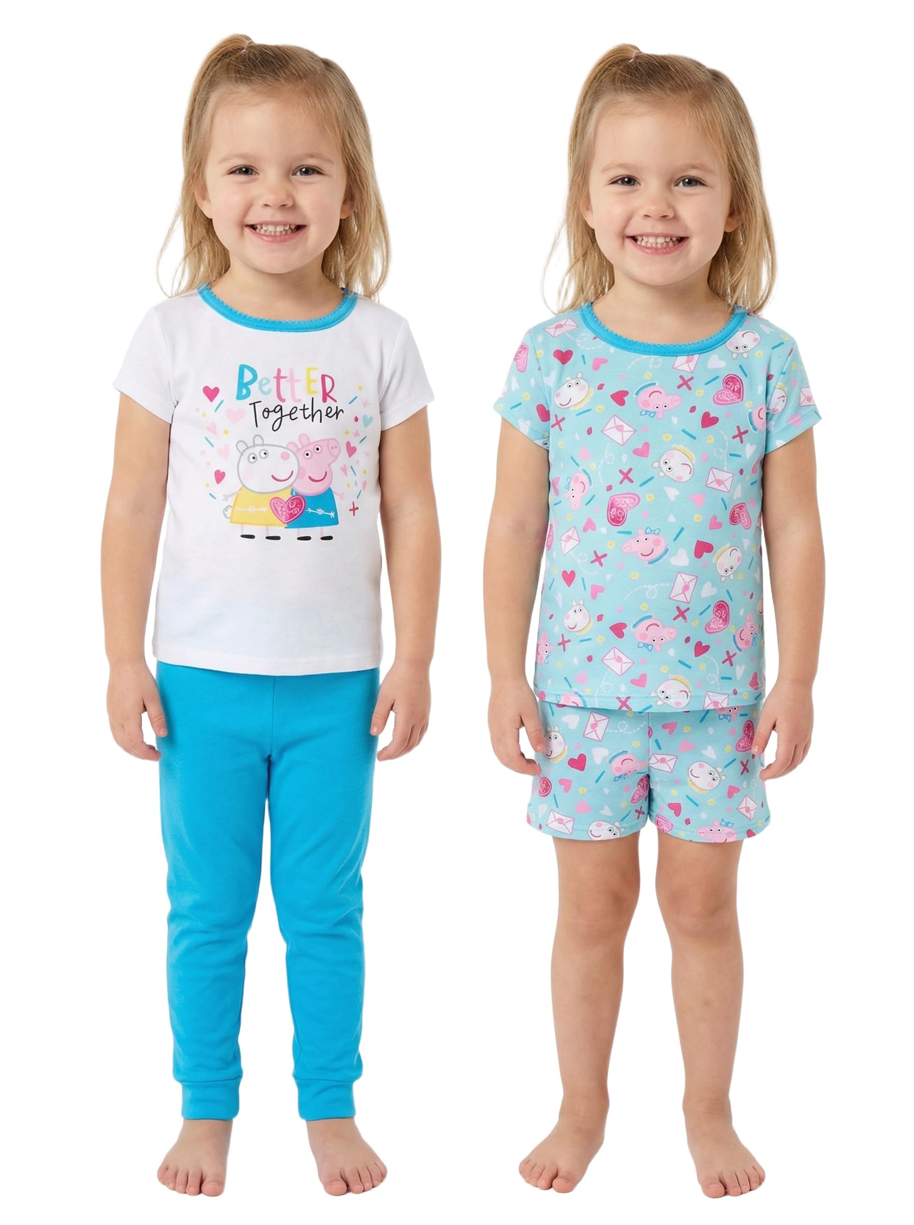 Peppa Pig Girls' Toddler 4 Piece Cotton Pajama Set, Better Together, Size 2T