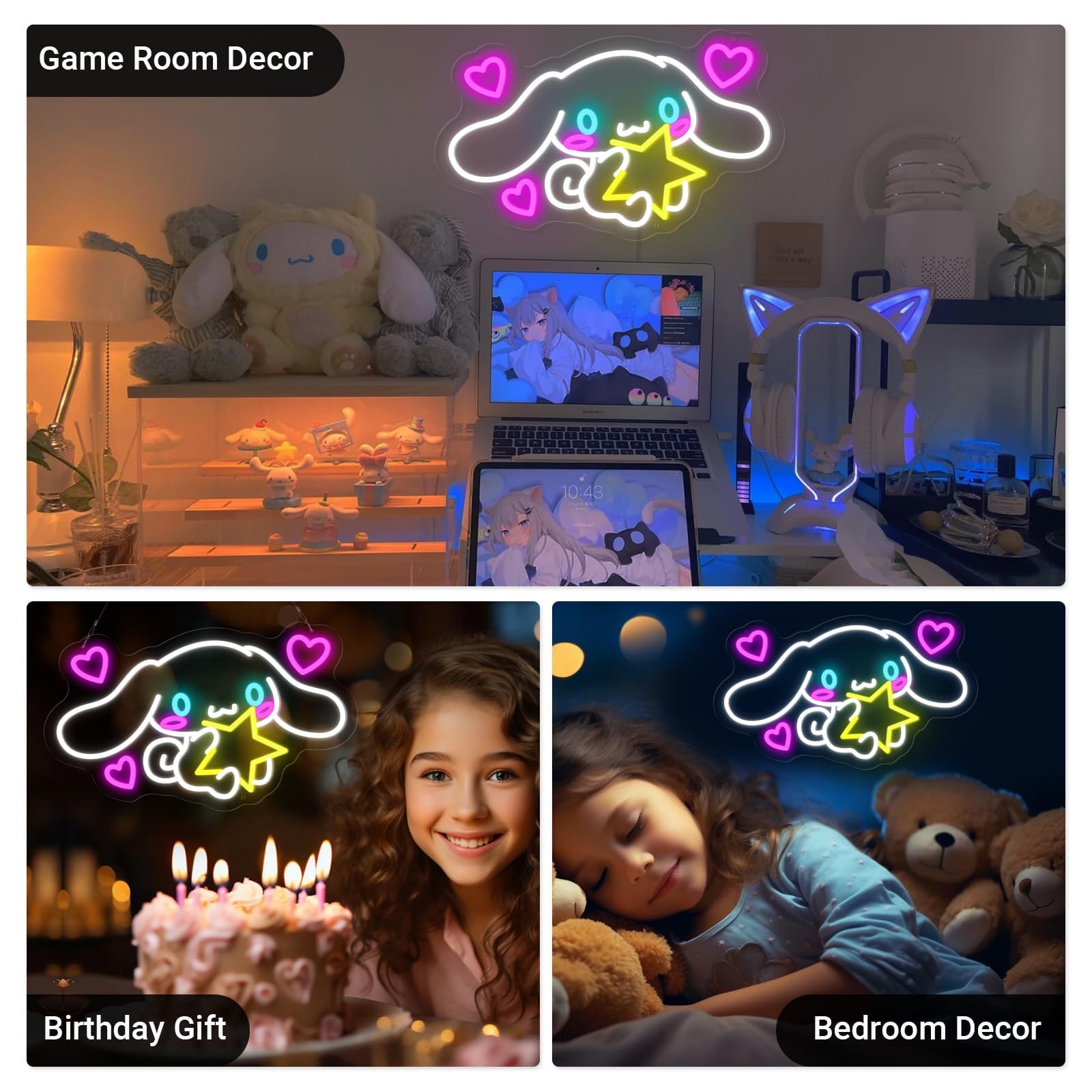 Cinnamoroll Neon Sign Anime Light, 3D Wall Art Cute LED Neon for Bedroom Game Room Apartment, Japanese Cartoon Character Dog Image Adorable Home Decor Night Lamp Personalized Gift for Her Kids - 15