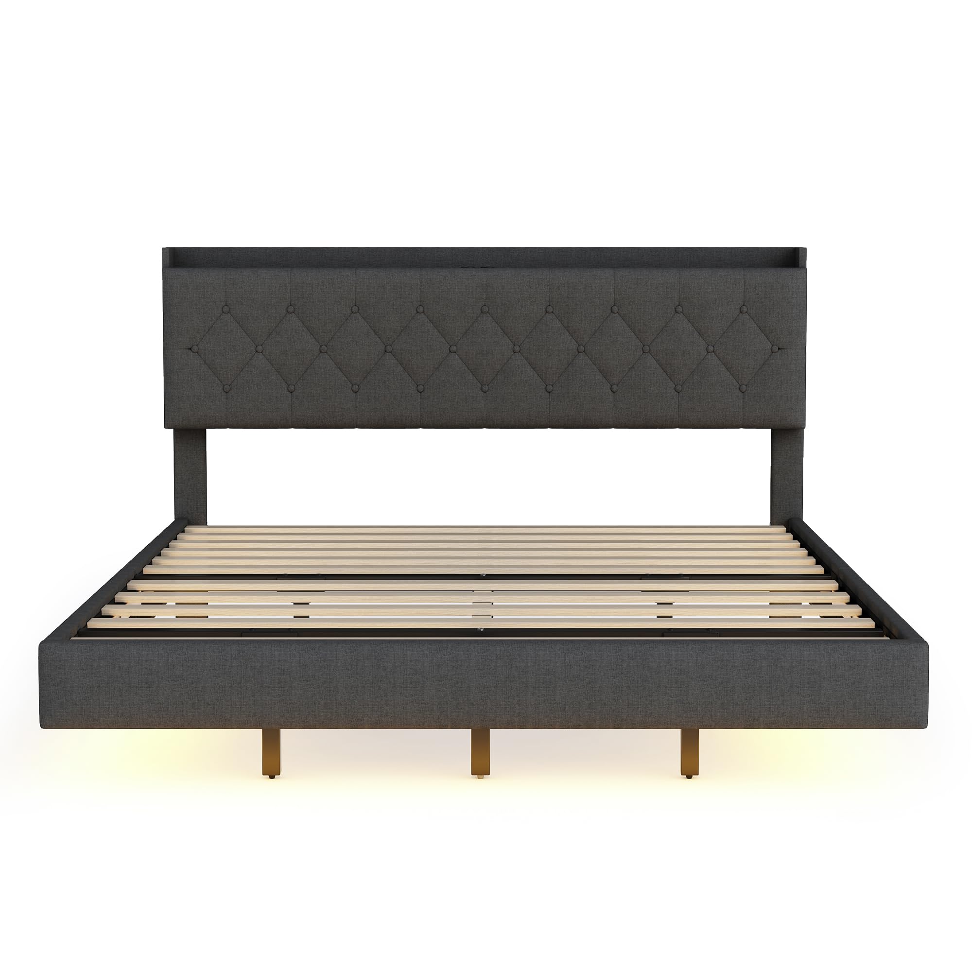 Polsterbett Schwebebett 160x200 mit LED-Beleuchtung, USB-Ladefunktion