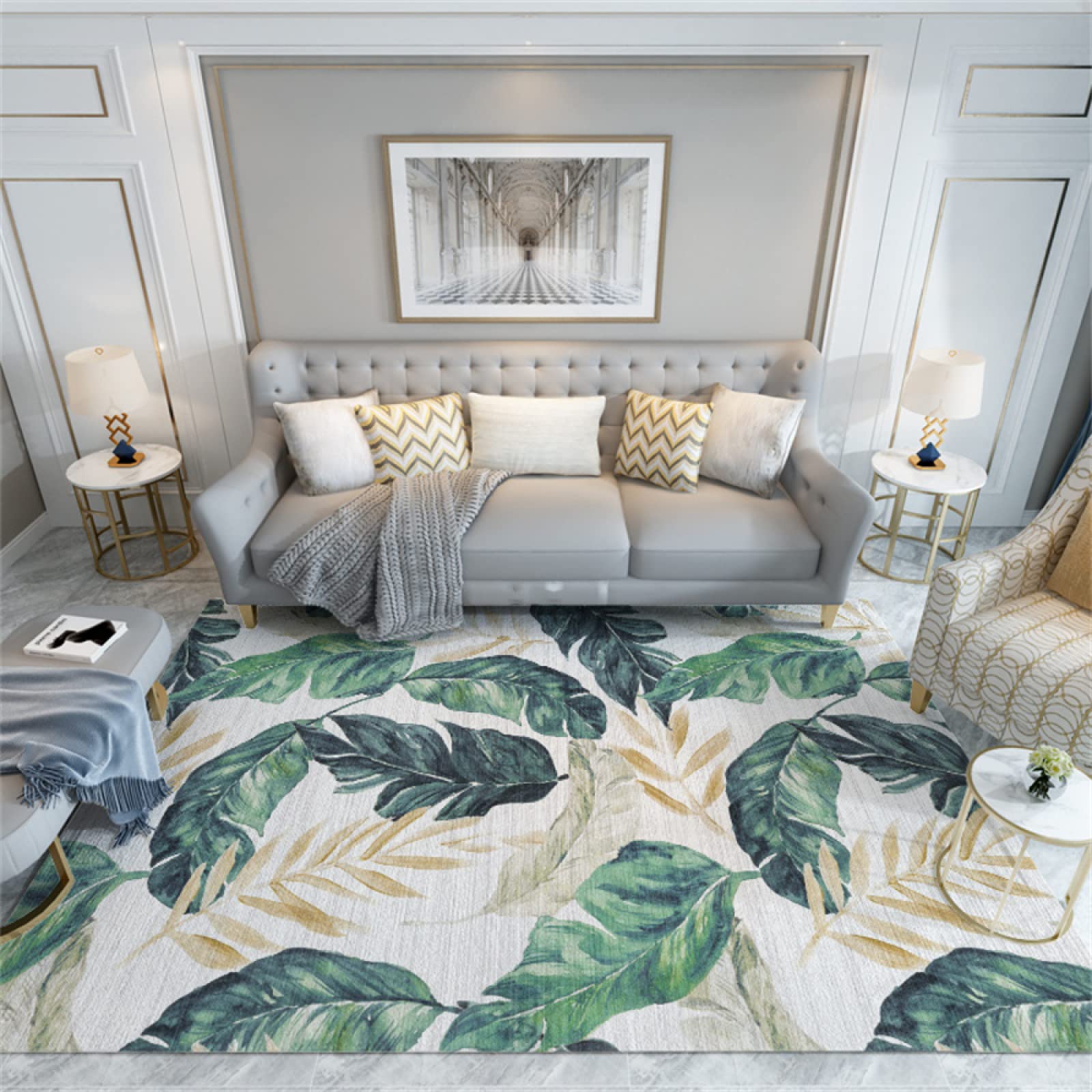 Deco Chambre Fille Chambre Enfant Conception d'impression De Feuille Verte Style Moderne Confortable Et Résistant À l'usure Tapis Extérieur 200X300CM