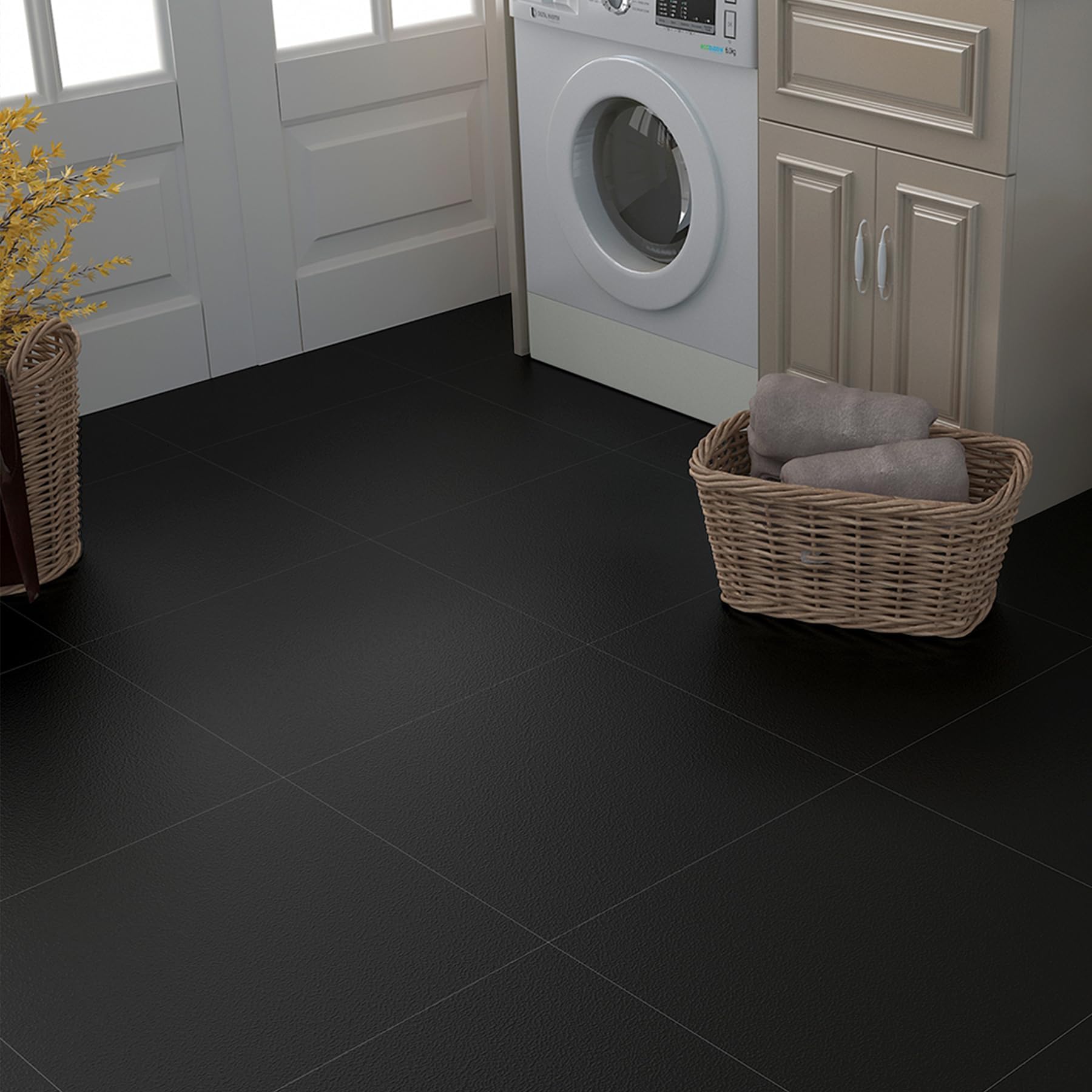Decotalk DallePVC Adhesive Sol Noir Mat 30x30cm 30 Pièces Carrelage Autocollant Sols Cuisine Noir Revtement de Sol Adhesif Intérieur Carrelage Adhesif Mural SolsPVC Salle de Bain Buanderie