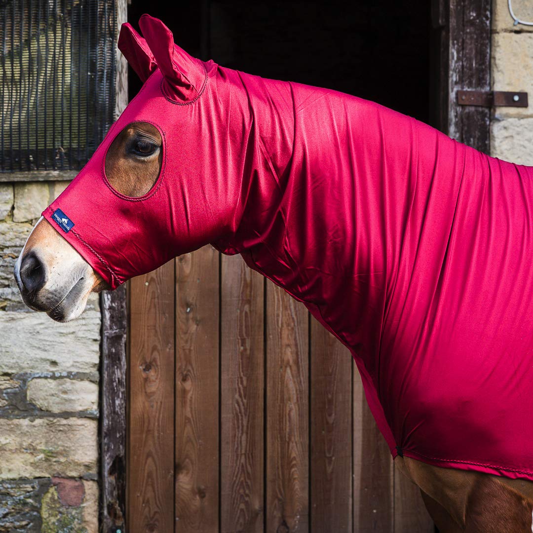 Snuggy Hoods Ltd Shiny Show Hood - Stretch Lycra Horse Hood - 3 Colours - 8 Sizes (Burgundy, XXL - Pull On)