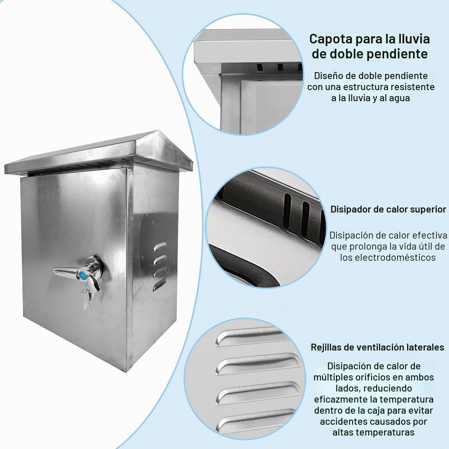 Caja Estanca Exterior Electrica de Acero Inoxidable, Caja Cuadro Electrico Superficie, 400x300x180 mm Montaje en la Pared, Distribucion Electrica Armario, Incluye Cerradura