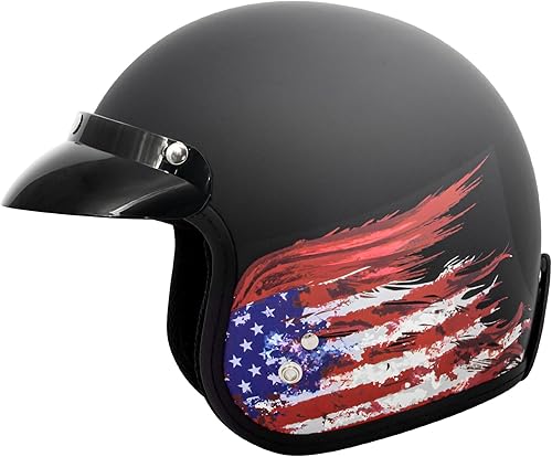 Miniatura 11 de VCAN Casco de motocicleta V85C 3/4 de cara abierta aprobado por DOT Llama fantasma negra mate,Banda de rodadura negra mate,Brillo negro,Bandera