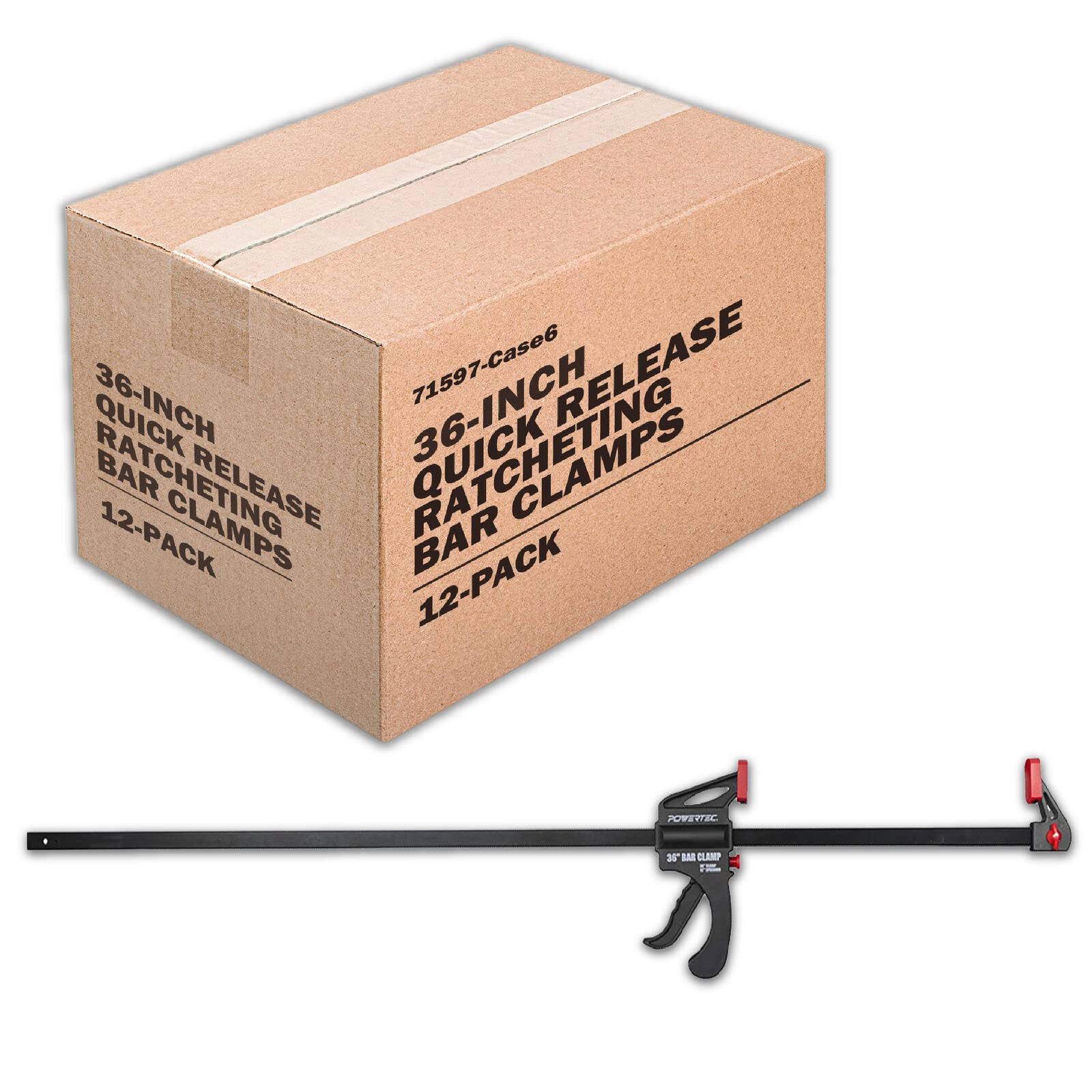POWERTEC 36" Bar Clamps/Spreaders 12 Pack, Trigger &amp; Ratchet Quick Grip Clamps for Woodworking, Gluing &amp; DIY Projects