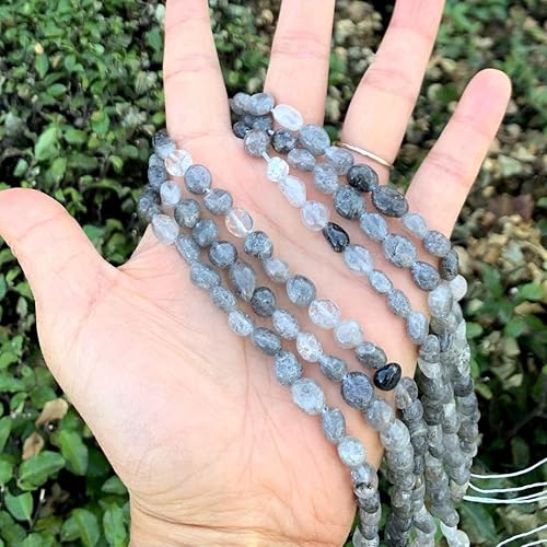 Miniatura 2 de Adabele GZ11-62 - Cuentas sueltas de cuarzo rutilado de plata natural, 3 hebras, de 0.236 in a 0.315 in, forma libre, ovalada, piedra gema de