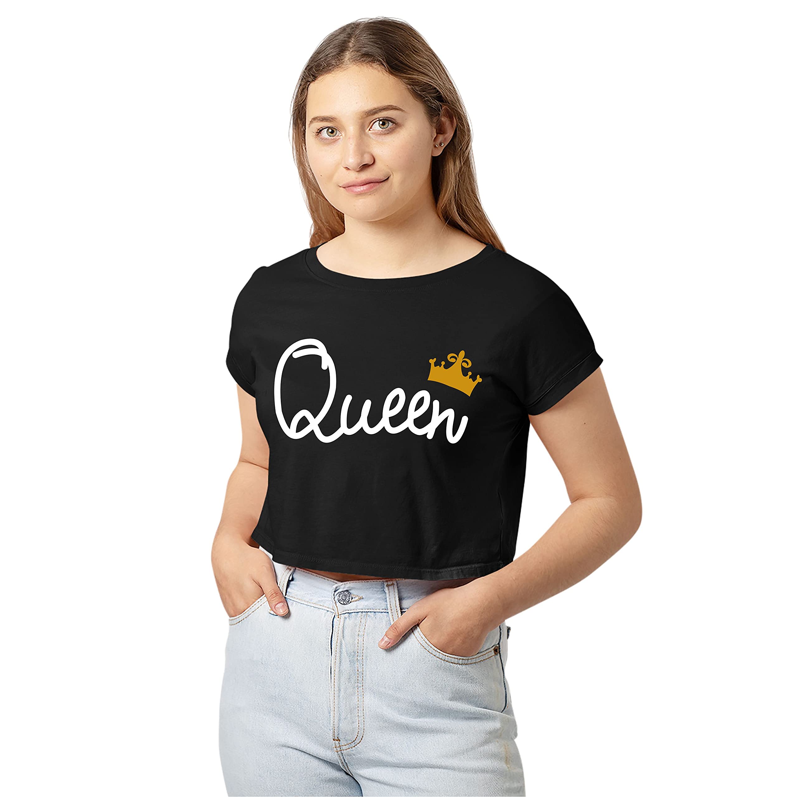 Hangout HubWomen Crop Top T-Shirts | Half Sleeve | Printed Crop Top Tshirts | Double Weaved | Shrink Free Tees | Casual T-Shirt for Woman Ladies Girls(Cotton|Pack of 1)