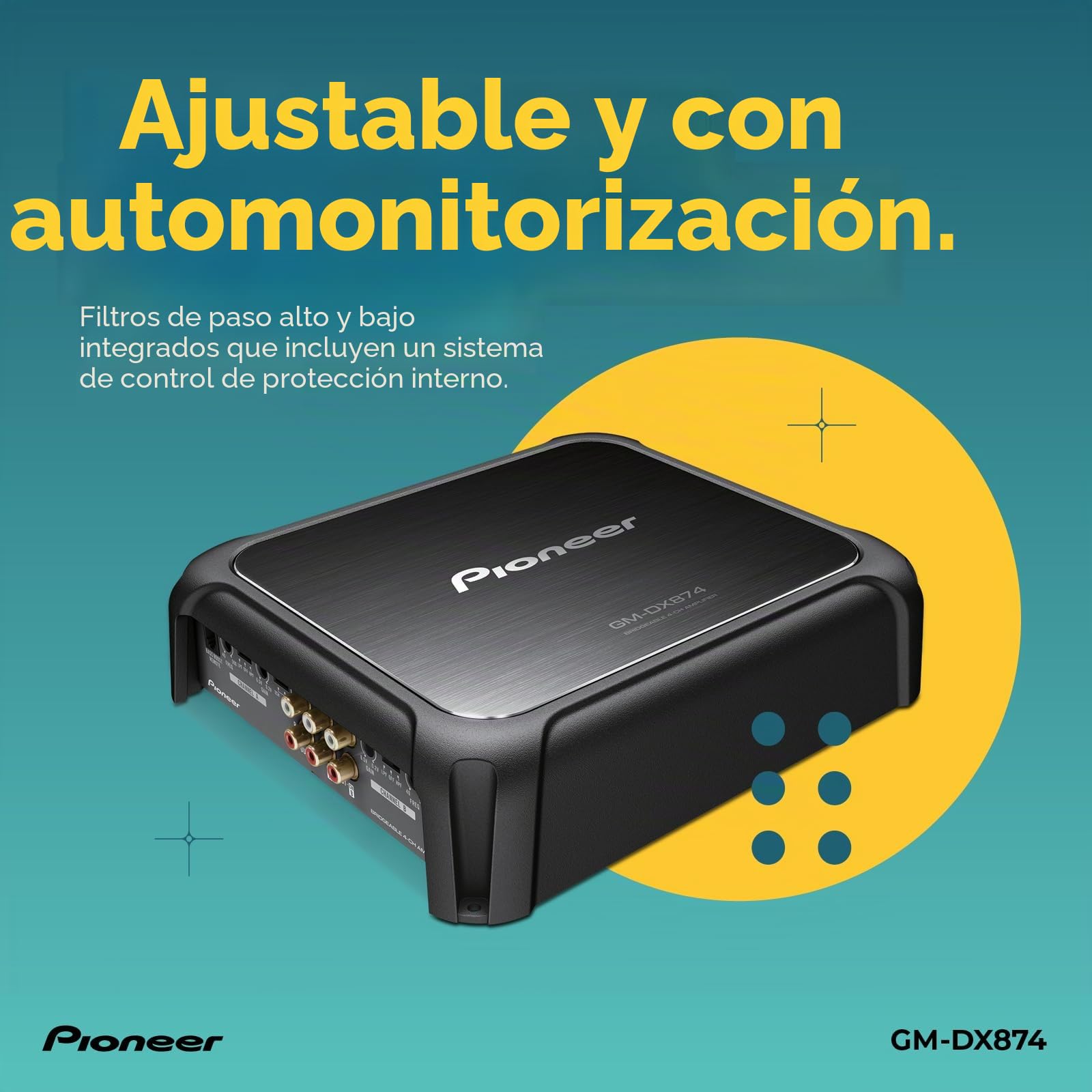 Pioneer GM-DX874 - Amplificador de audio estéreo de 4 canales clase D para coche, 1200 W máximo