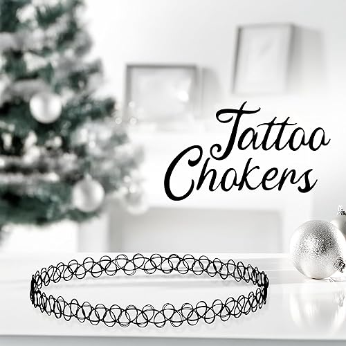 Miniatura 6 de BodyJ4You Juego de 12 gargantillas elásticas estilo tatuaje, accesorios y joyería de los años 90 y 2000, rosado, azul, verde, colorido, arcoíris,