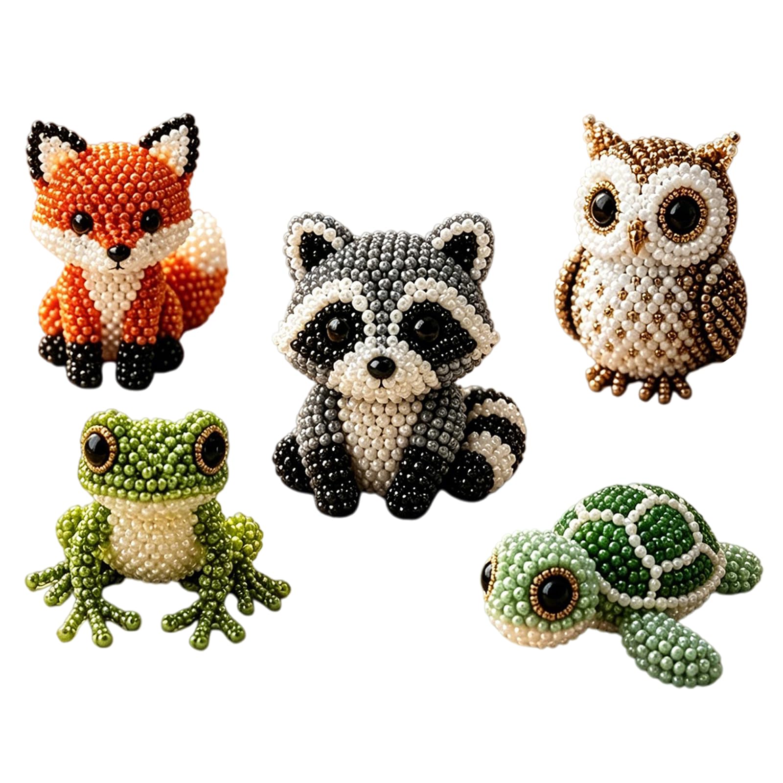 Introti 5pcs 3D DIY Beaded Animal DIY Kit with Colourful Beads and Instructions Creative Beadwork Set Cute Animals Bead Embroidery Kit Gift for Beginners & Craft Enthusiasts (B)