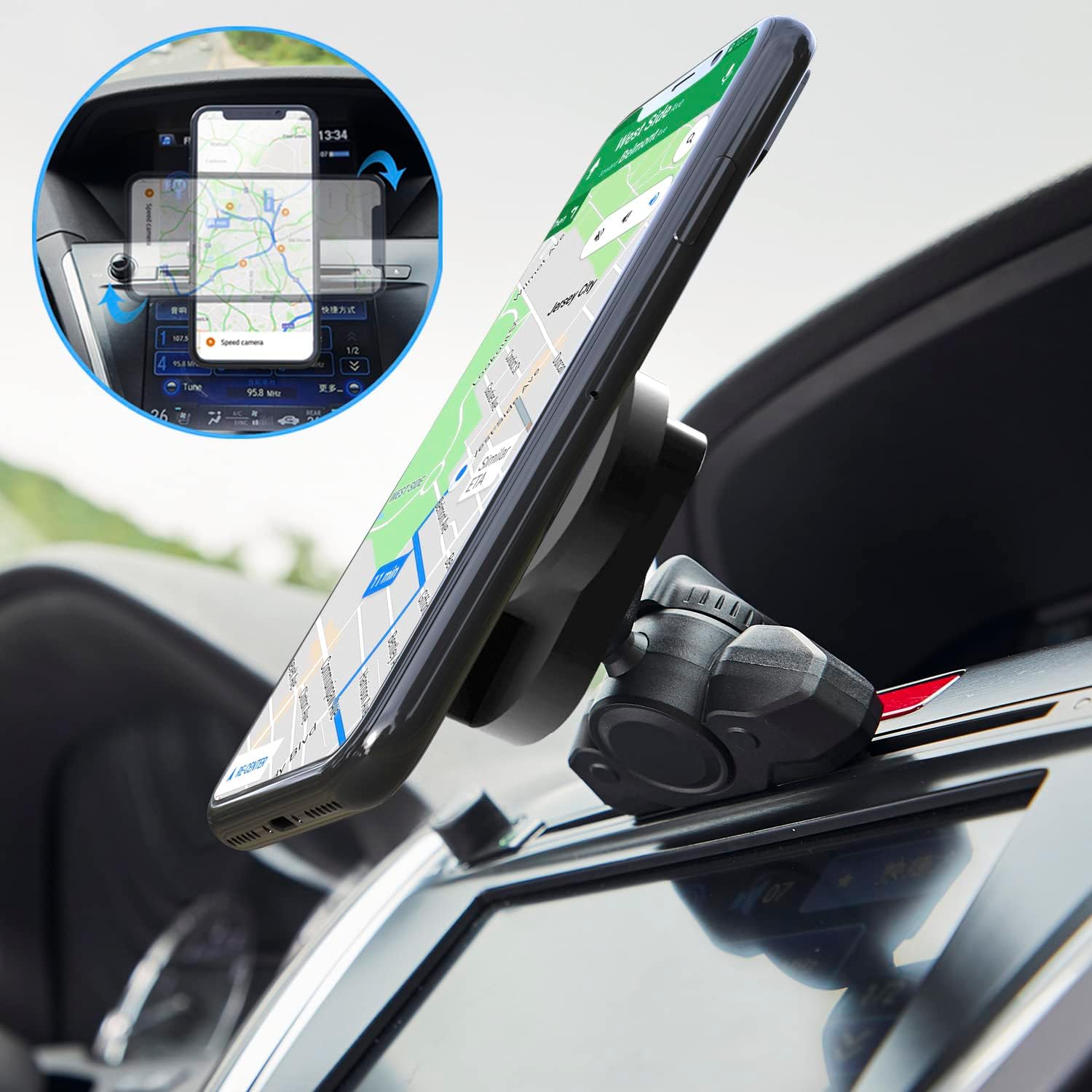 CD Slot Car Grips Phone Holder,CD Slot Phone Holder for Grip/Socket,Car Mount for Pop Socket Compatible with Magsafe Wallet, Black