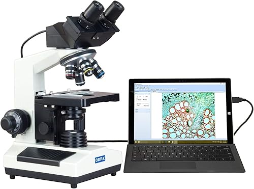 OMAX 40X-2000X Binoculares LED biológicos de laboratorio digital, con cámara digital USB incorporada de 3.0 MP y nivel mecánico de doble capa