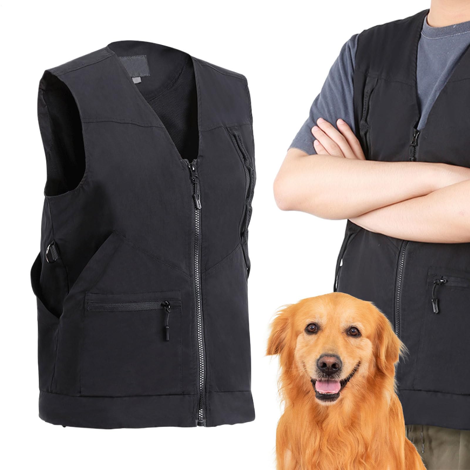 Gilet de dressage pour maître-chien – Veste de protection en polyester durable, coupe réglable, design multi-poches | Équipement de dressage pour animaux de compagnie pour l'obéissance des chiens, la