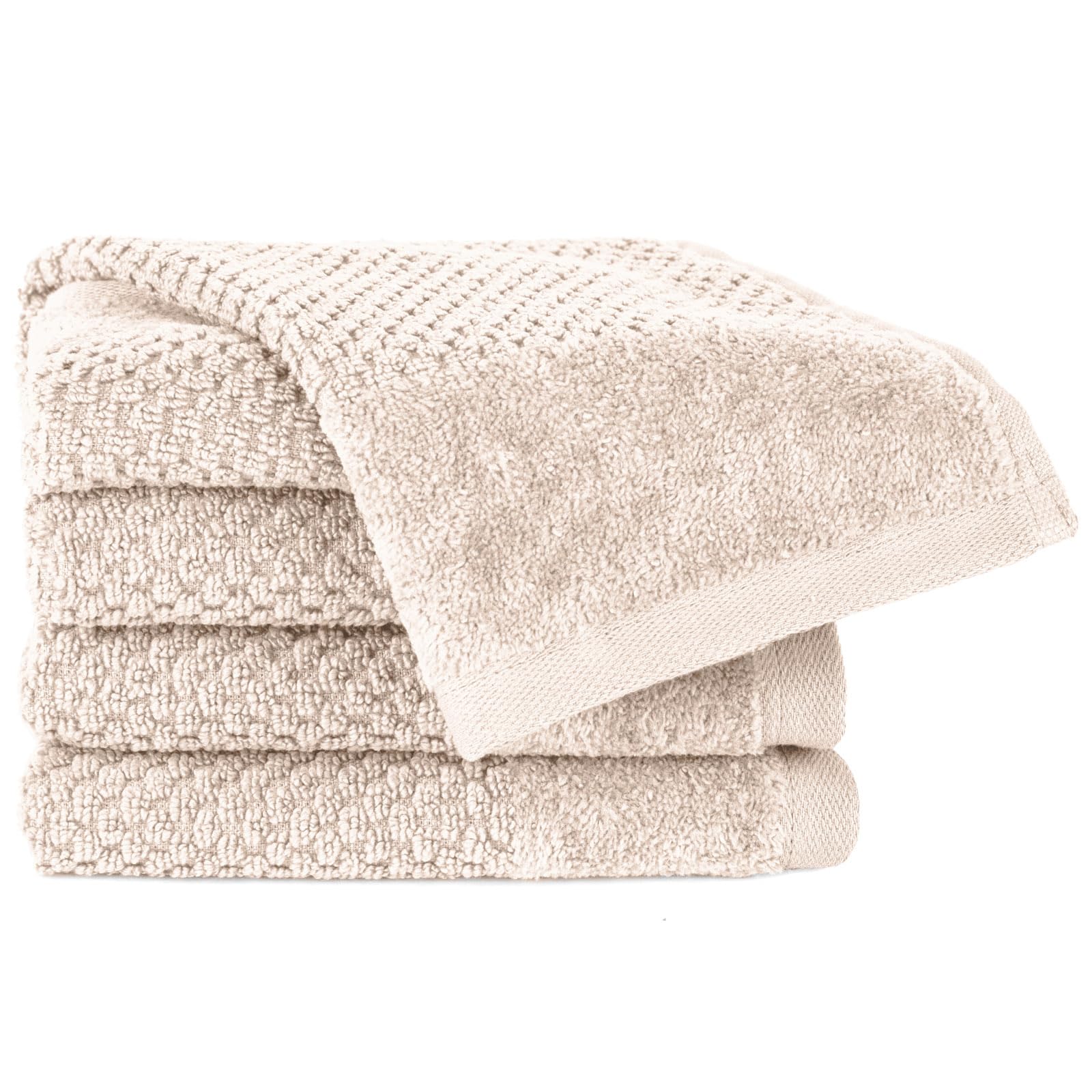 Pure Label 4-TLG. Gästehandtücher 30x50 cm mit Aufhängeschlaufe aus 100% Baumwolle, saugstark, weich und Oeko-TEX Zertifiziert - 4 Gästehandtücher Creme, 30x50 cm