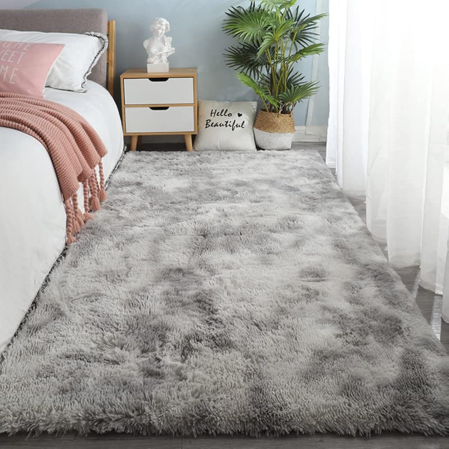 Cekene Shaggy Rugs Living Room 80x160cm Grey Fluffy Area Rugs for Bedroom Non Slip High Pile Floor Carpet Mat for for Girls Room Playroom Indoor Decor