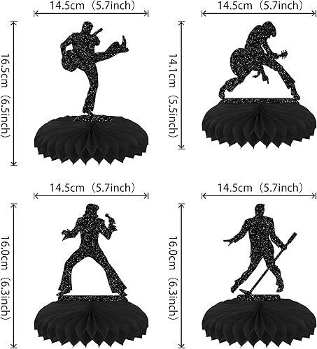 Miniatura 9 de 8 piezas de notas musicales de nido de abeja, centro de mesa negro con purpurina musical para fiestas, centros de mesa de nido de abeja para