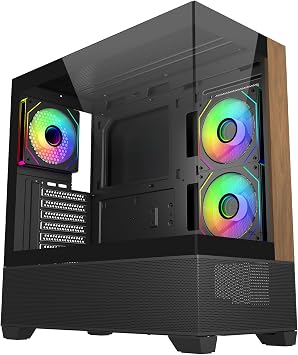 Cooler Master Elite 690 Wood ATX Mid-Tower PC Case 3 x 120mm ARGB PWM Fans, 425mm GPU, 360mm Radiator Support, Panoramic Tempered Glass, USB Type-C 3.2, High-Airflow Gaming Chassis