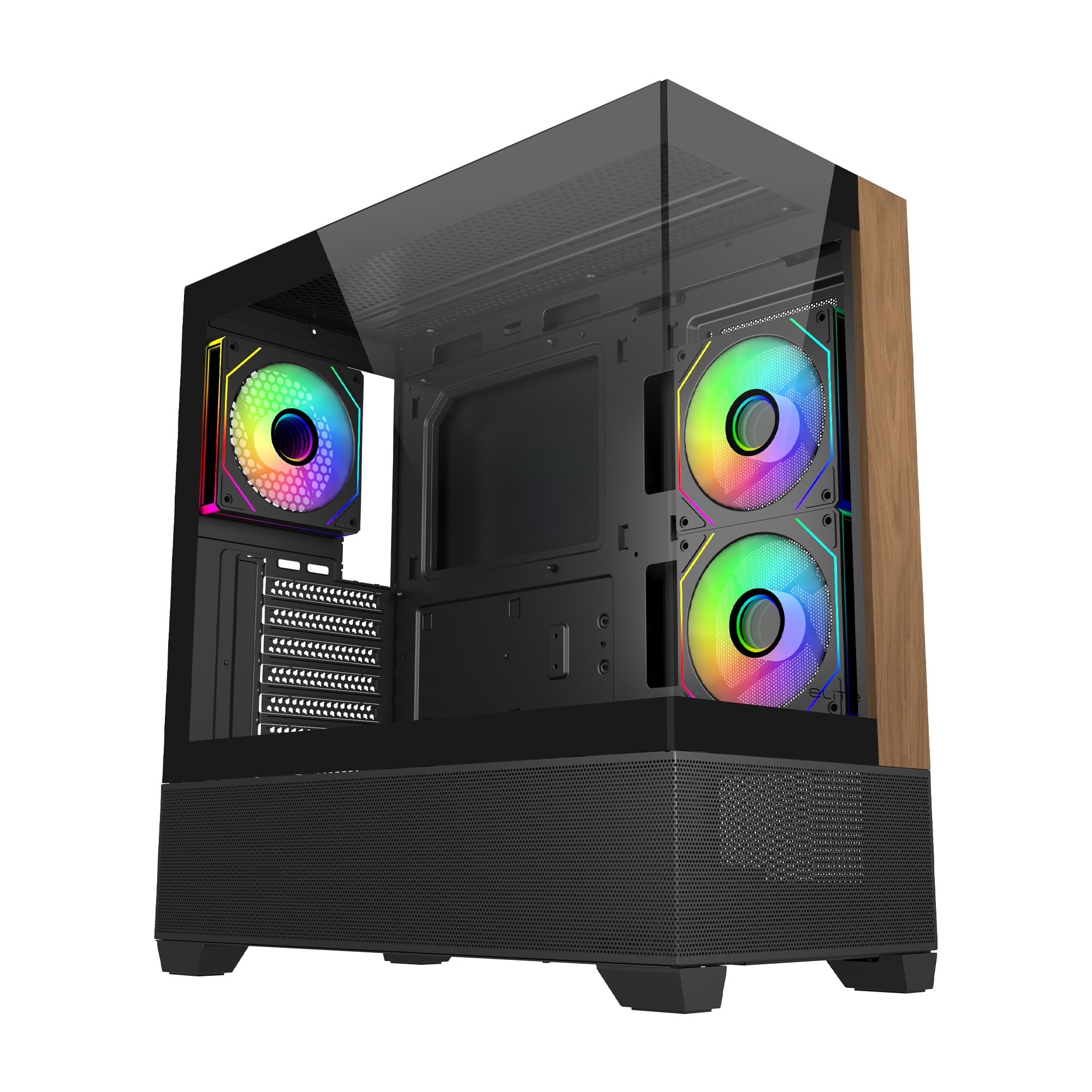 Cooler Master Elite 690 Wood ATX Mid-Tower PC Case – 3 x 120mm ARGB PWM Fans, 425mm GPU, 360mm Radiator Support, Panoramic Tempered Glass, USB Type-C 3.2, High-Airflow Gaming Chassis