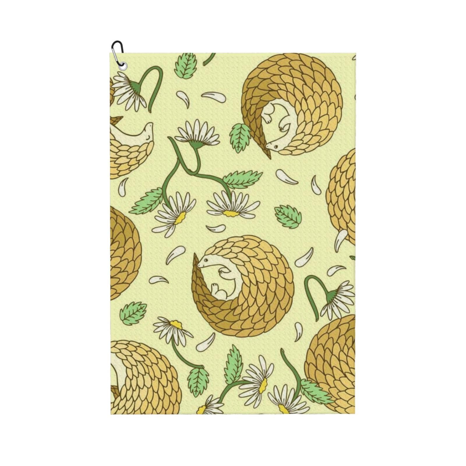 Hnnkloy Pangolins And Daisies, 16x24 in Portable Waffle Golf Towels with Carabiner Clip for Golf Bag