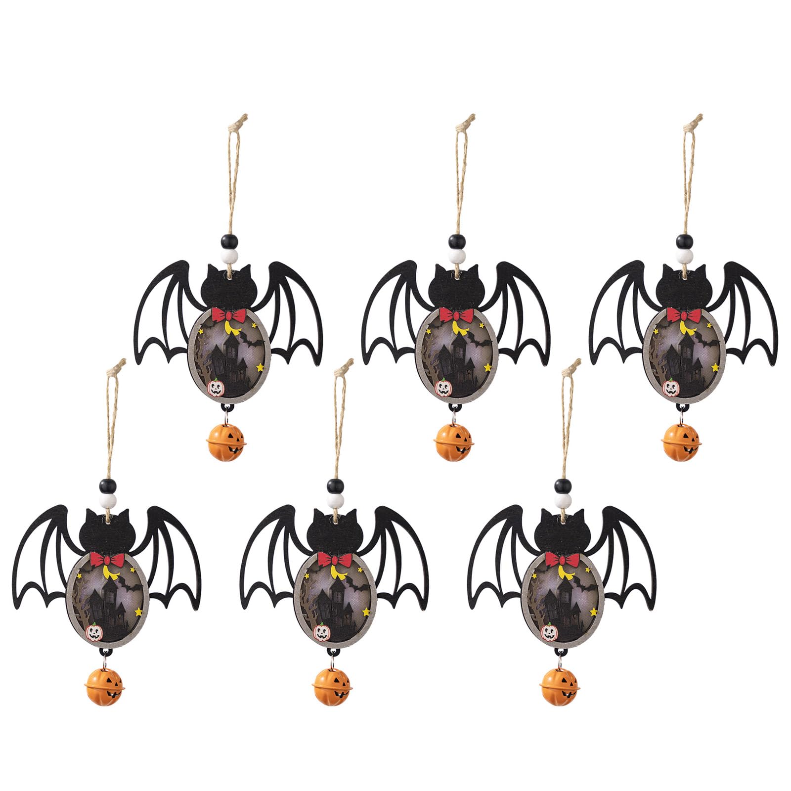 Buxuaaaa Bat Of 6 Halloween Festival Wood Lighted Pumpkin/Bat/Spiders Hangable Accessory For Doorway Or Wall Home Decoration Party Decoration