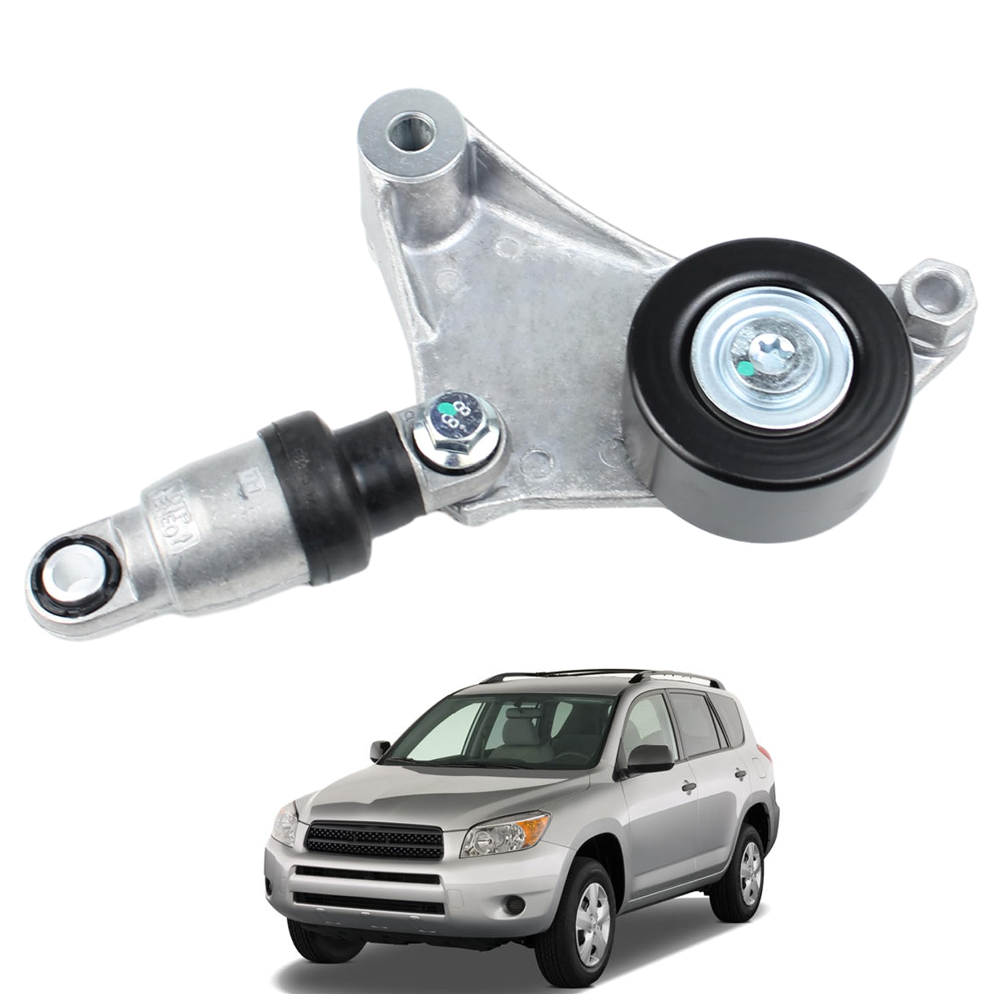 Drive Belt Tensioner Assembly with Pulley Compatible with 2001-2008 Toyota RAV-4 Camry Solara Highlander, 2005-2012 Scion tC xB Replaces 166200W110 1662028010 1662028040 1662028090 SK89360
